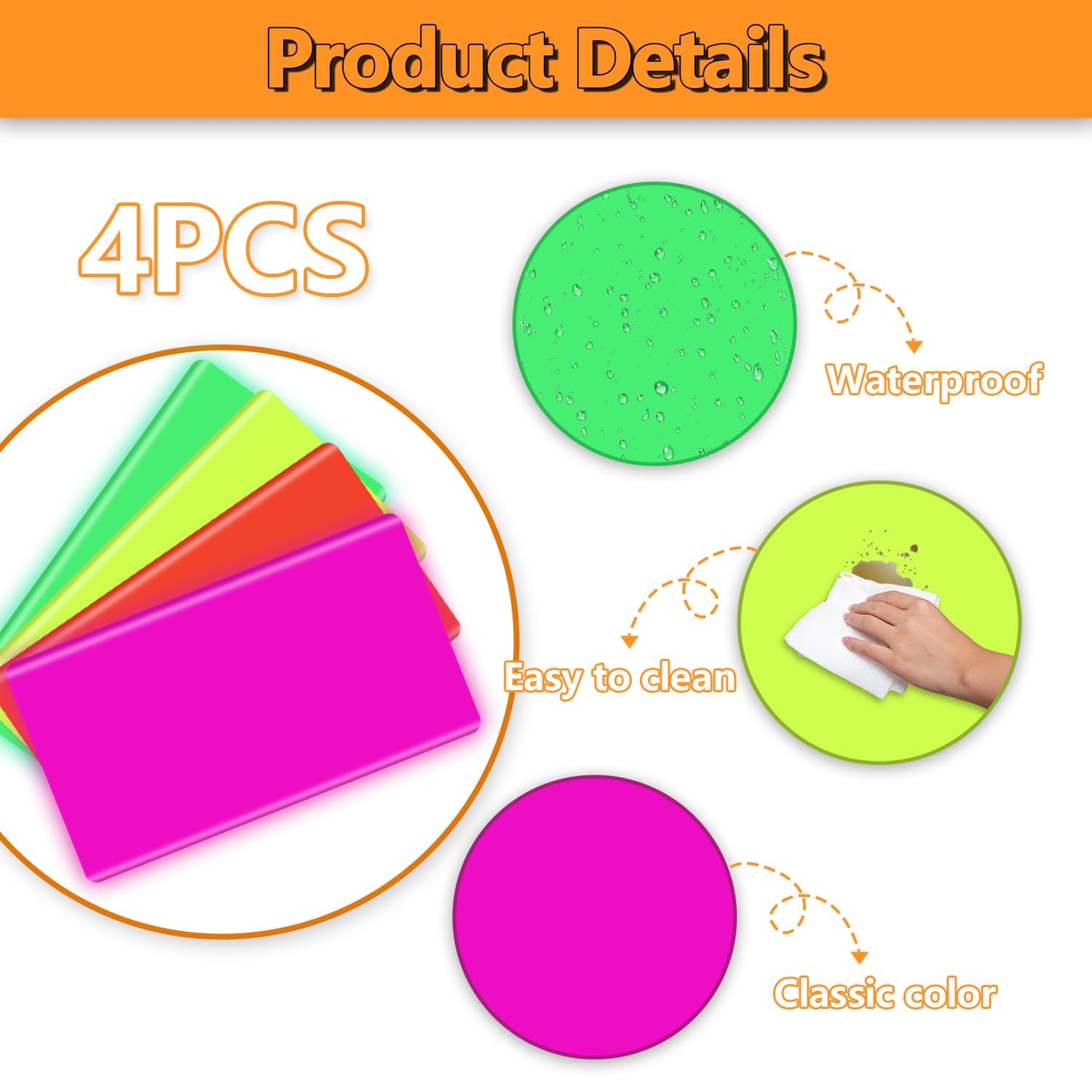 APUXXJUPA Neon Table Cloths - 4 Pcs Multi-Color 51x86 Inches Glow in the Dark Party Decor