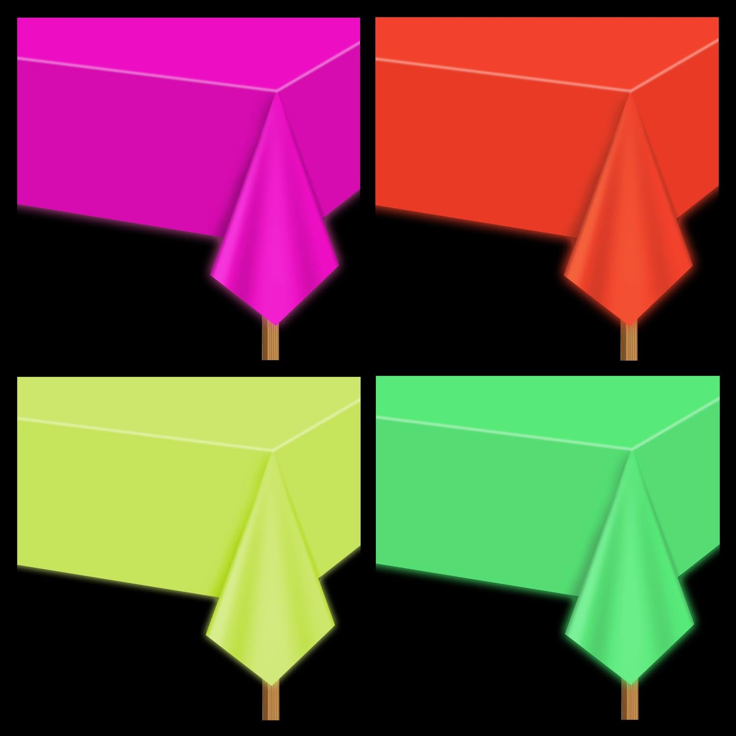 APUXXJUPA Neon Table Cloths - 4 Pcs Multi-Color 51x86 Inches Glow in the Dark Party Decor