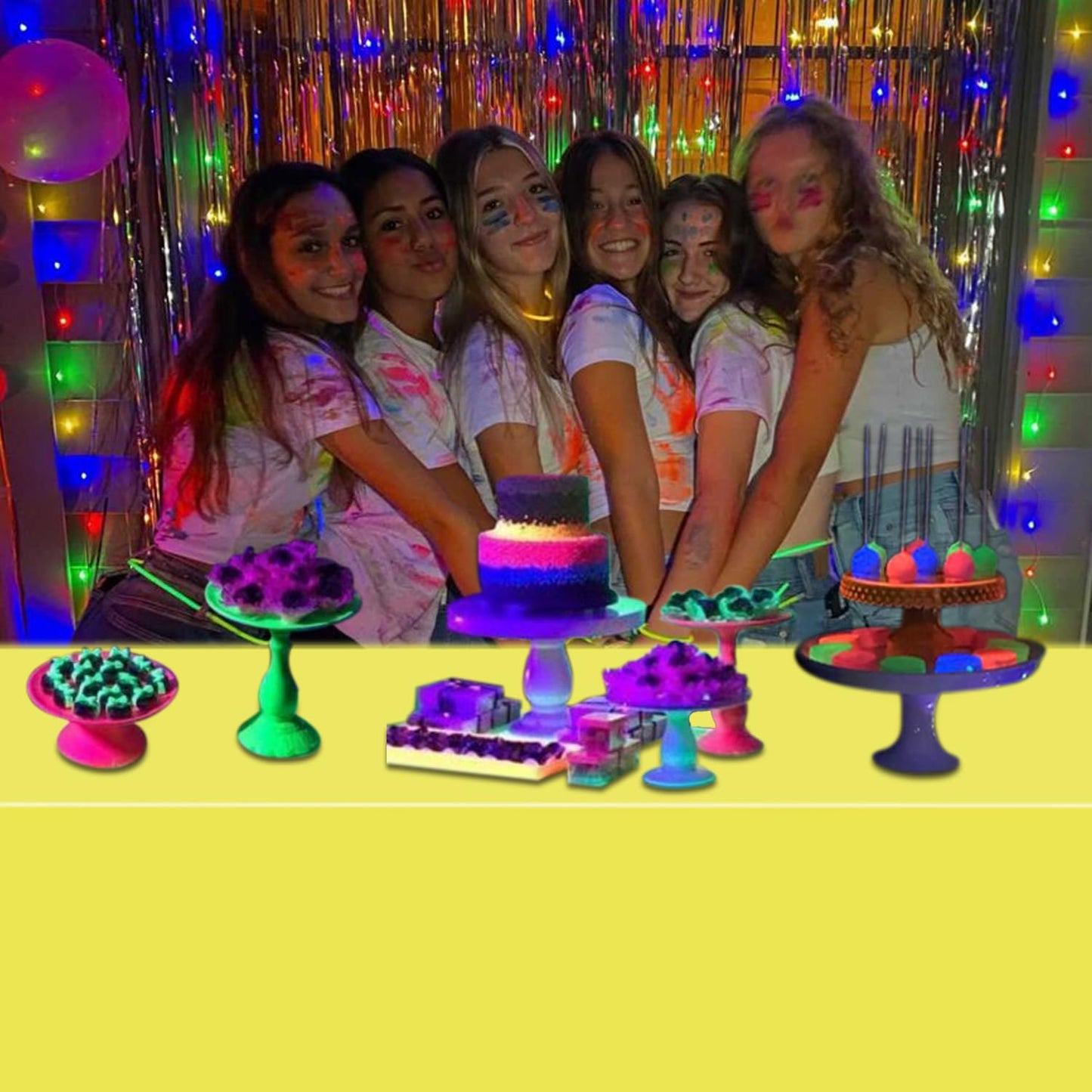 APUXXJUPA Neon Table Cloths - 4 Pcs Multi-Color 51x86 Inches Glow in the Dark Party Decor