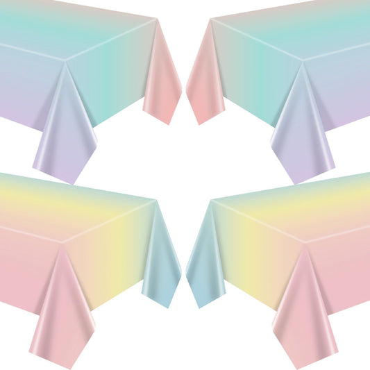 APUXXJUPA 4 Pcs Pastel Rainbow Tablecloths – 51x86 Inch Waterproof Party Covers for Kids’ Parties, Easter & Weddings