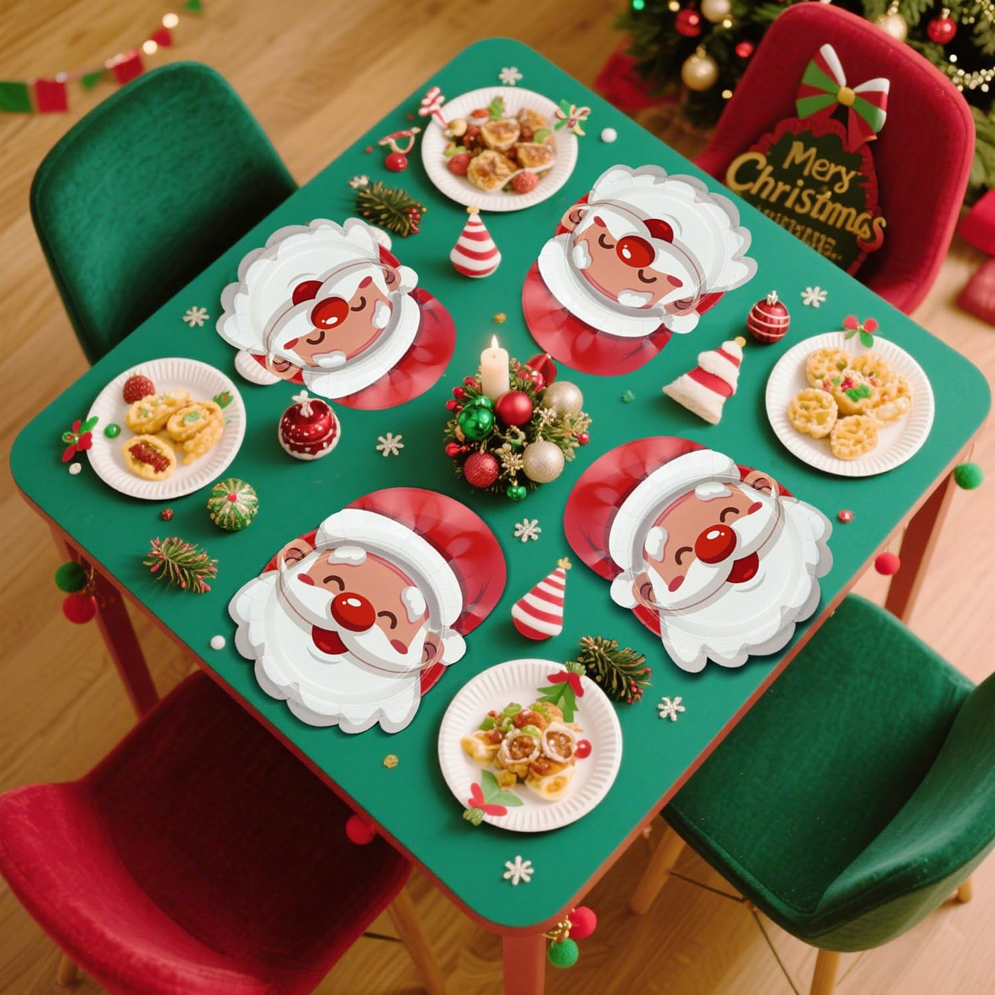 APUXXJUPA Santa Christmas Plates - 60-Pack Disposable Paper Dinnerware