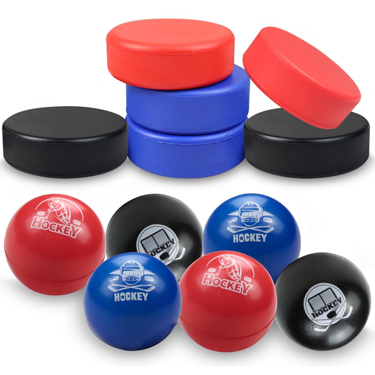 APUXXJUPA 12 Soft Foam Hockey Balls & 6 Foam Pucks – Indoor Practice Set