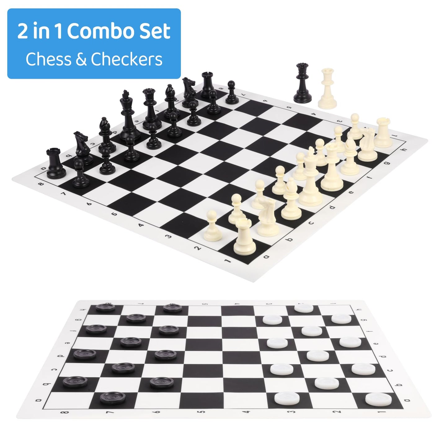 APYR AOMA Travel Chess Set – 20-Inch Silicone Board, 3.75-Inch King Height, 2-in-1 Chess & Checkers with Portable Case