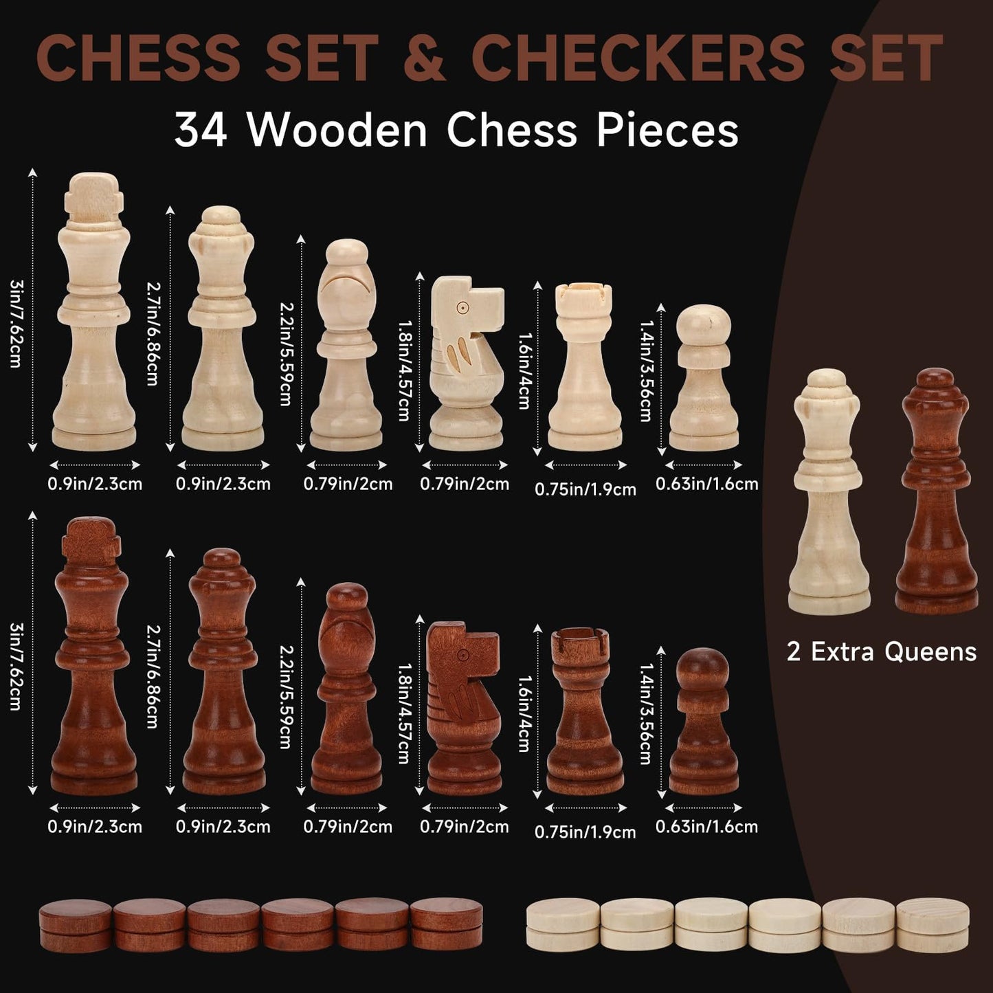 APYR AOMA 15-Inch Wooden Chess Set – Folding Magnetic Board with 2 Extra Queens