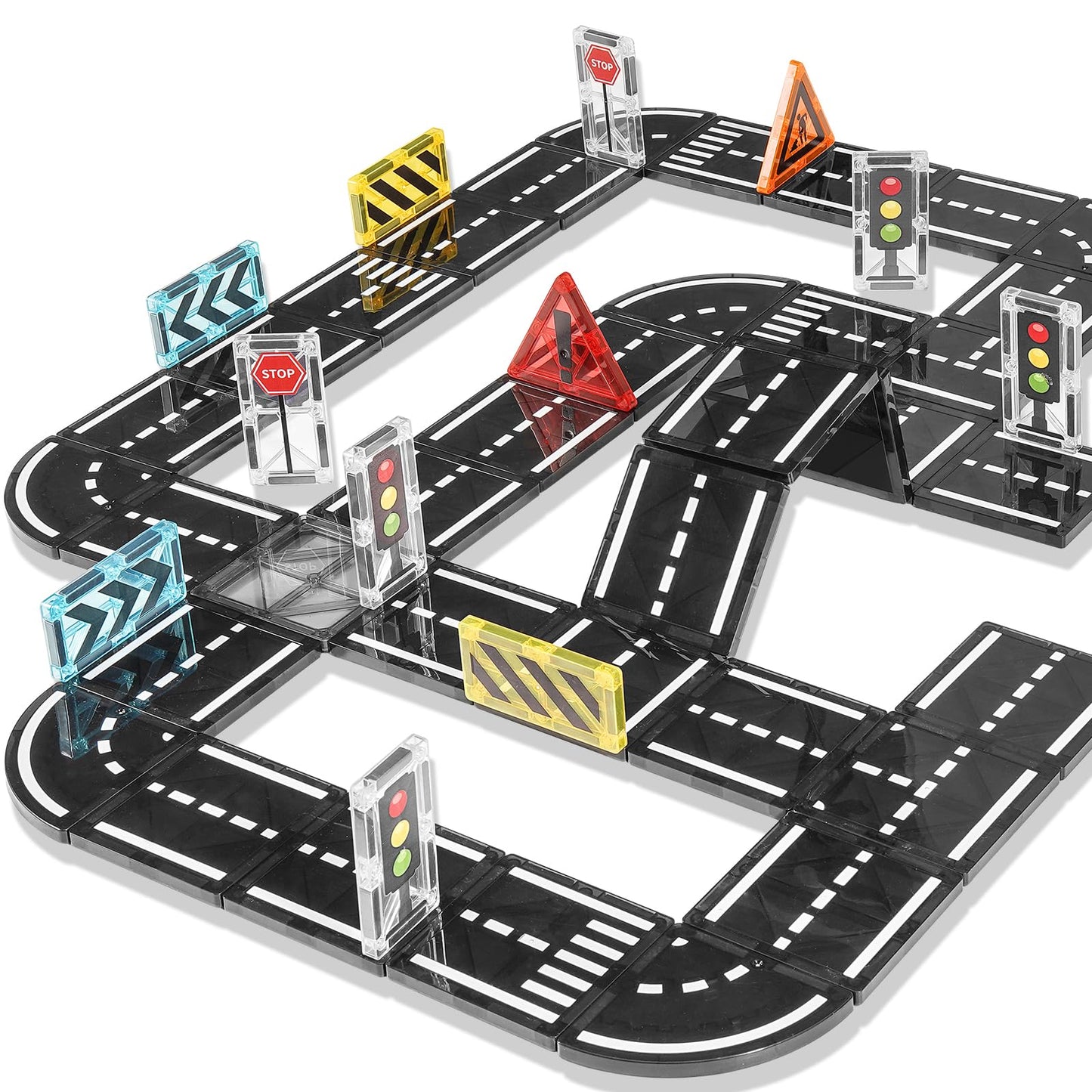 apyr aoma Magnetic Tiles Road Expansion Pack 48 Pcs – STEM Road Building for Kids 3+