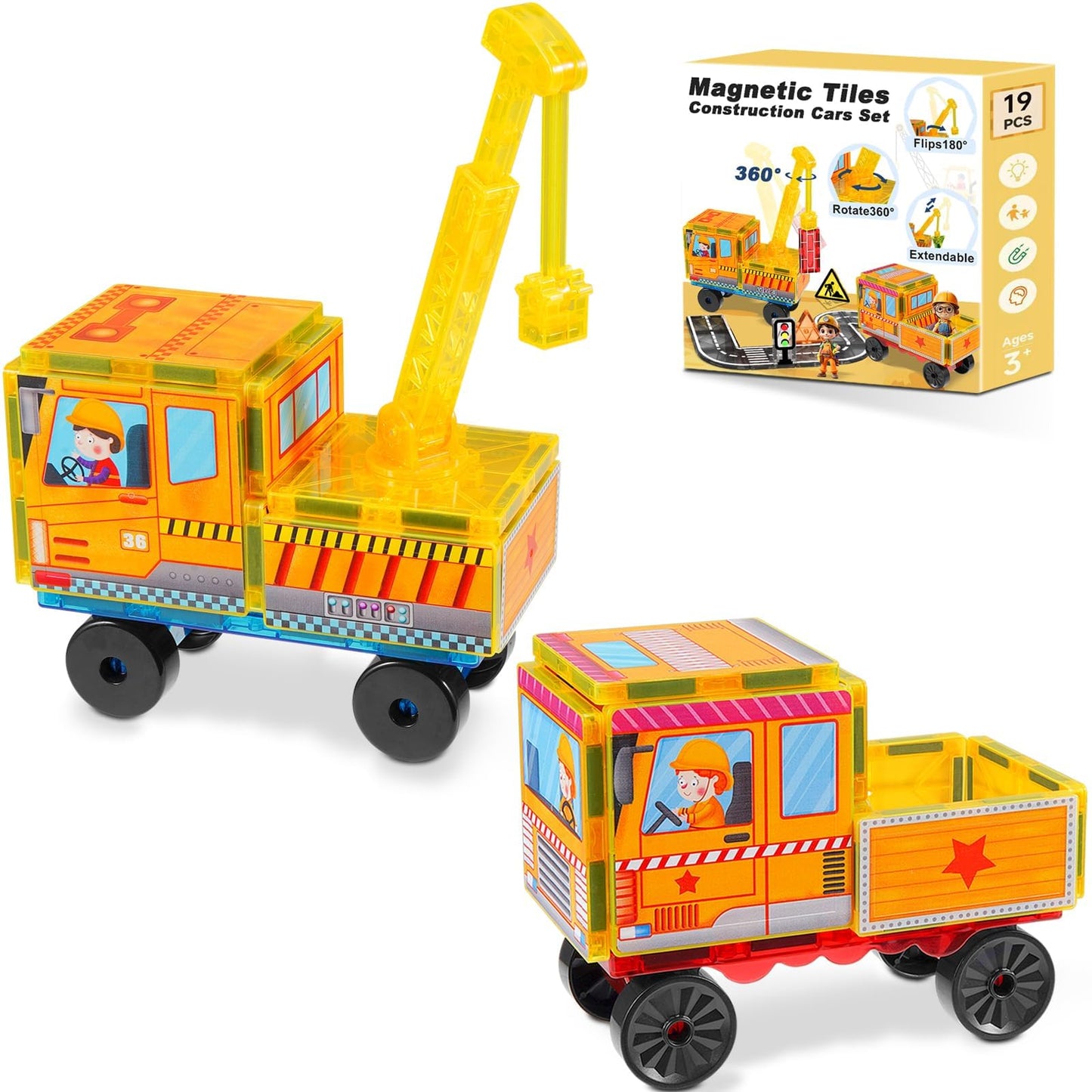 APYR AOMA Magnetic Tiles Cars Construction Set – 19 Pcs | Educational Building Blocks for 3–9 Year Olds
