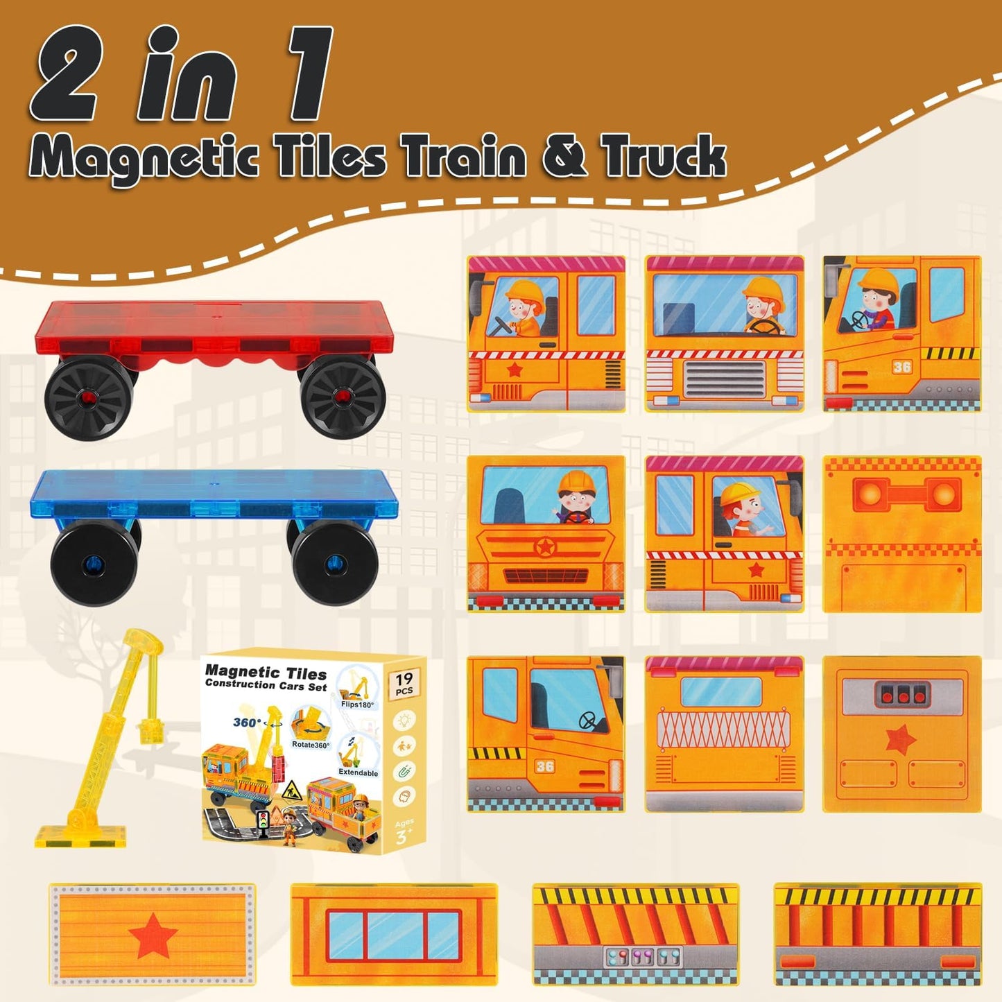 APYR AOMA Magnetic Tiles Cars Construction Set – 19 Pcs | Educational Building Blocks for 3–9 Year Olds