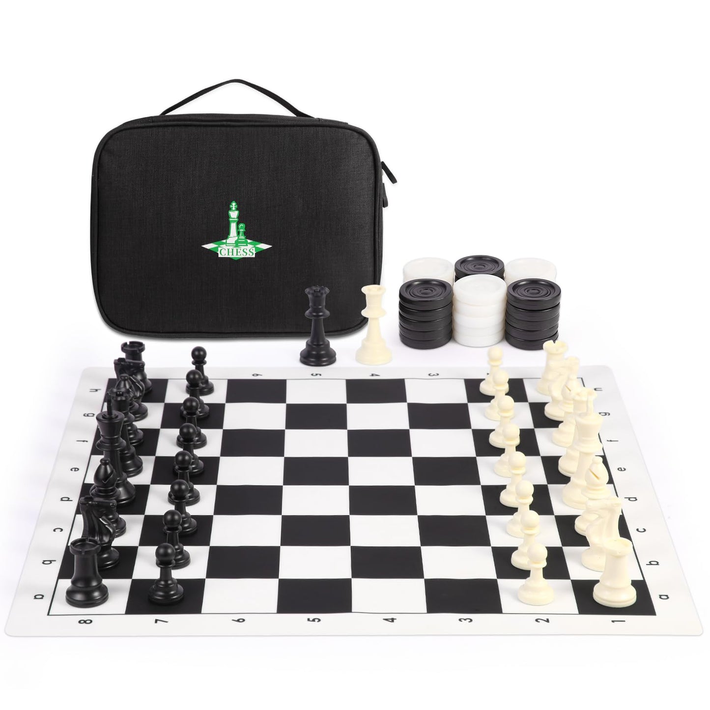 APYR AOMA Travel Chess Set – 20-Inch Silicone Board, 3.75-Inch King Height, 2-in-1 Chess & Checkers with Portable Case