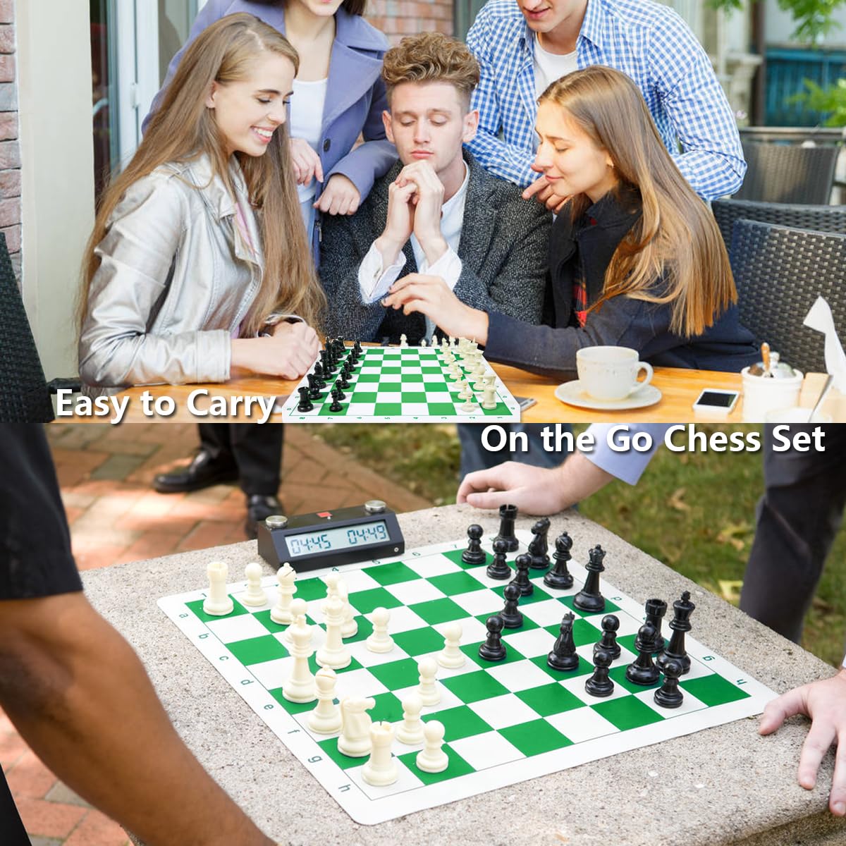APYR AOMA Travel Chess Set – 20-inch Silicone Board, 3.75 inch King, Extra Queens, 2-in-1 Portable Chess & Checkers