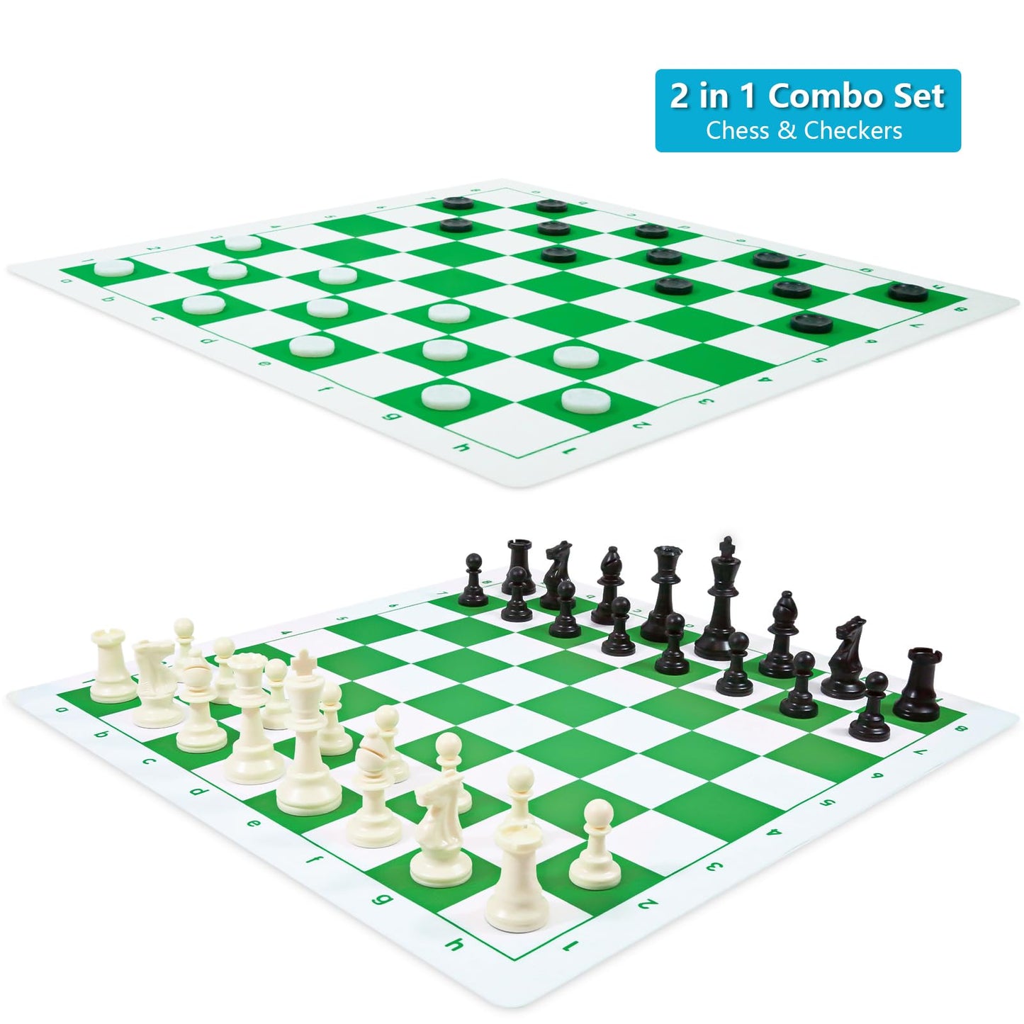 APYR AOMA Travel Chess Set – 20-inch Silicone Board, 3.75 inch King, Extra Queens, 2-in-1 Portable Chess & Checkers