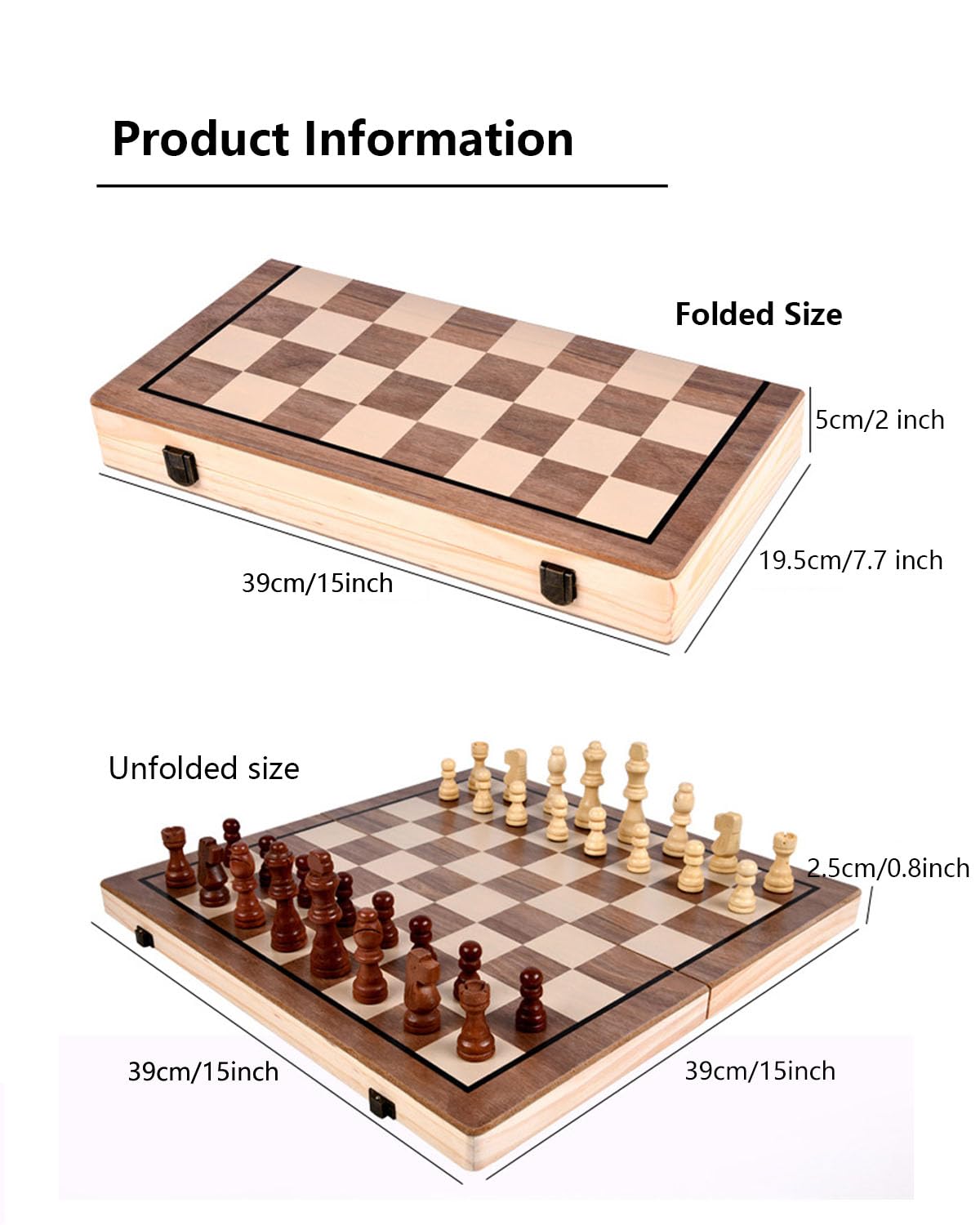 APYR AOMA 15-Inch Wooden Chess Set – Folding Magnetic Board with 2 Extra Queens