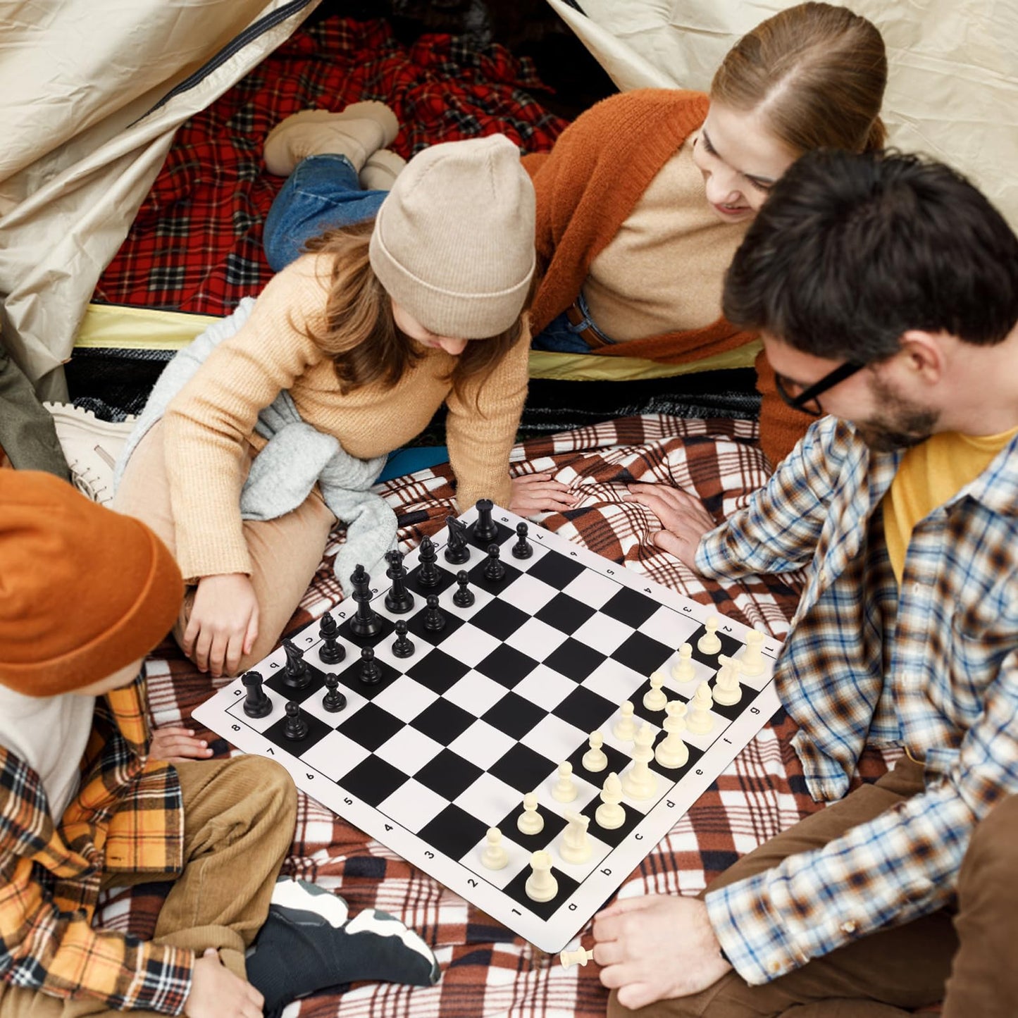 APYR AOMA Travel Chess Set – 20-Inch Silicone Board, 3.75-Inch King Height, 2-in-1 Chess & Checkers with Portable Case