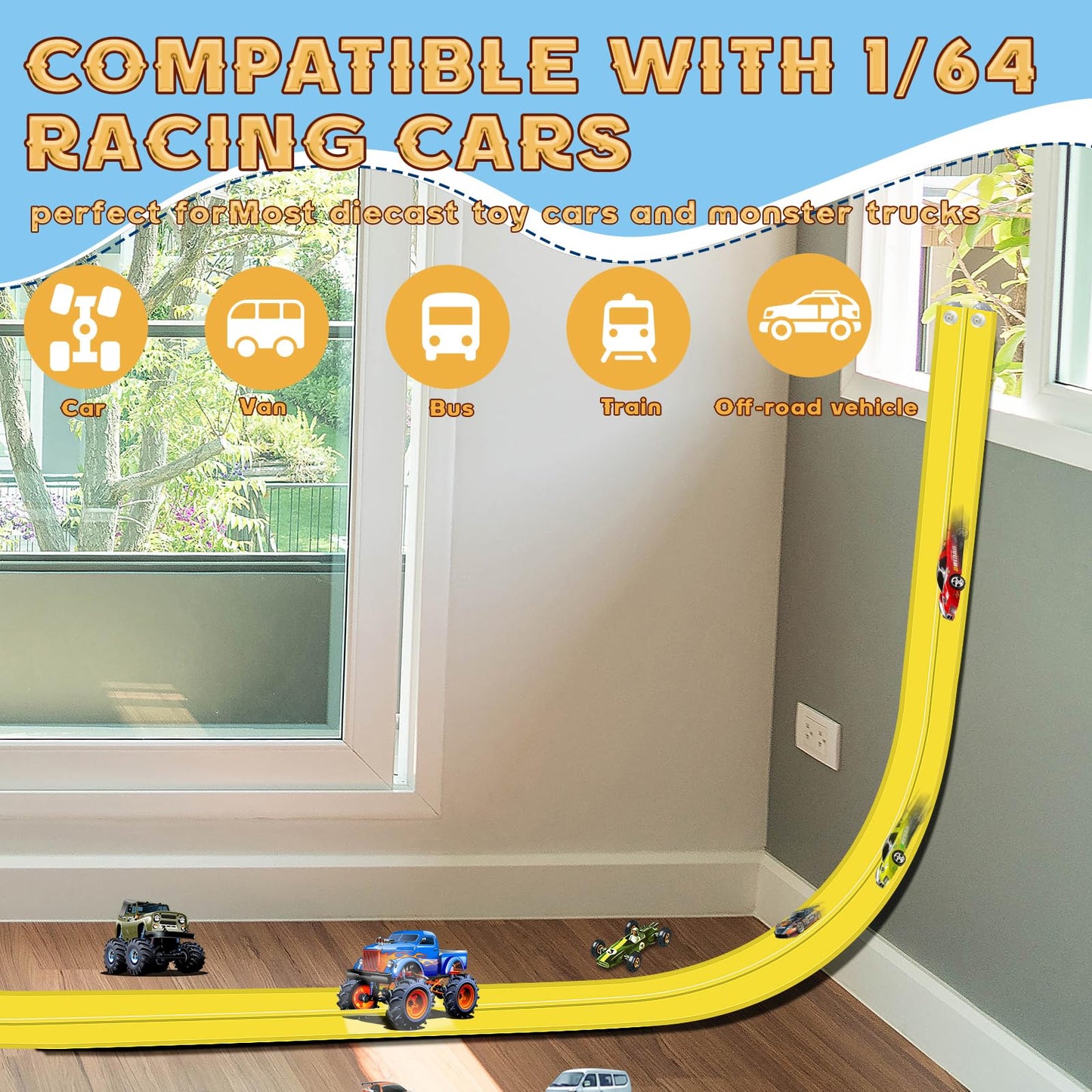 AQFR Flex Track 15ft Starter Set – Flexible Race Car Ramp Track for Diecast 1/64 Cars