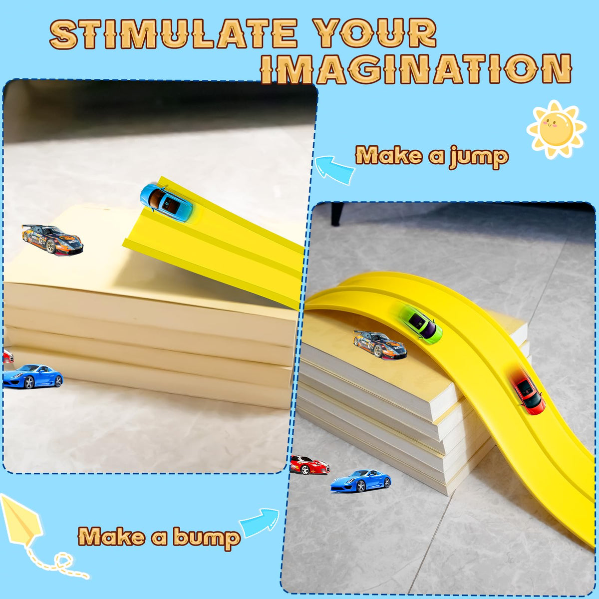 AQFR Flex Track 15ft Starter Set – Flexible Race Car Ramp Track for Diecast 1/64 Cars