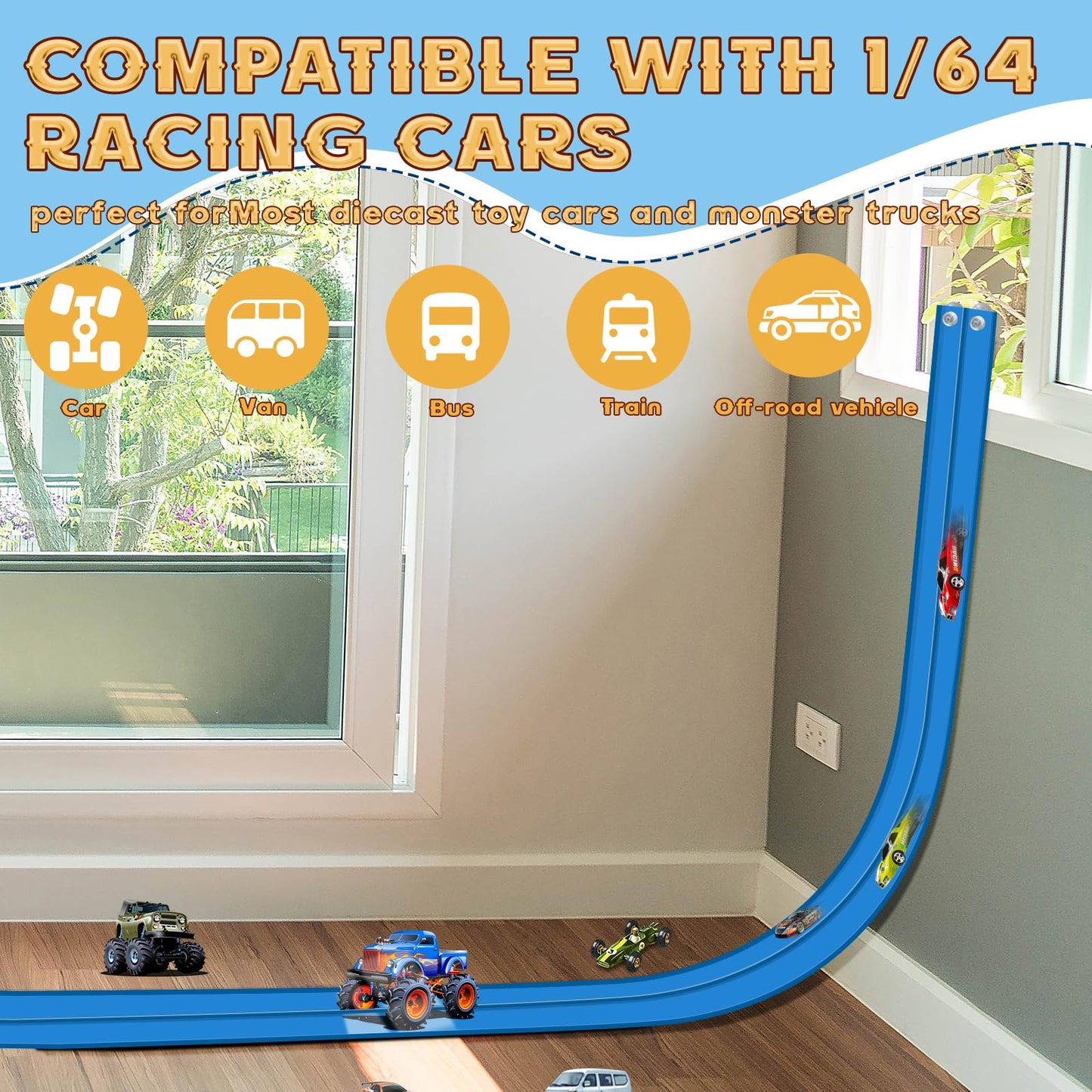 AQFR Flex Track 15 Ft Starter Set – Flexible Race Track for Diecast Cars (Ages 3+)