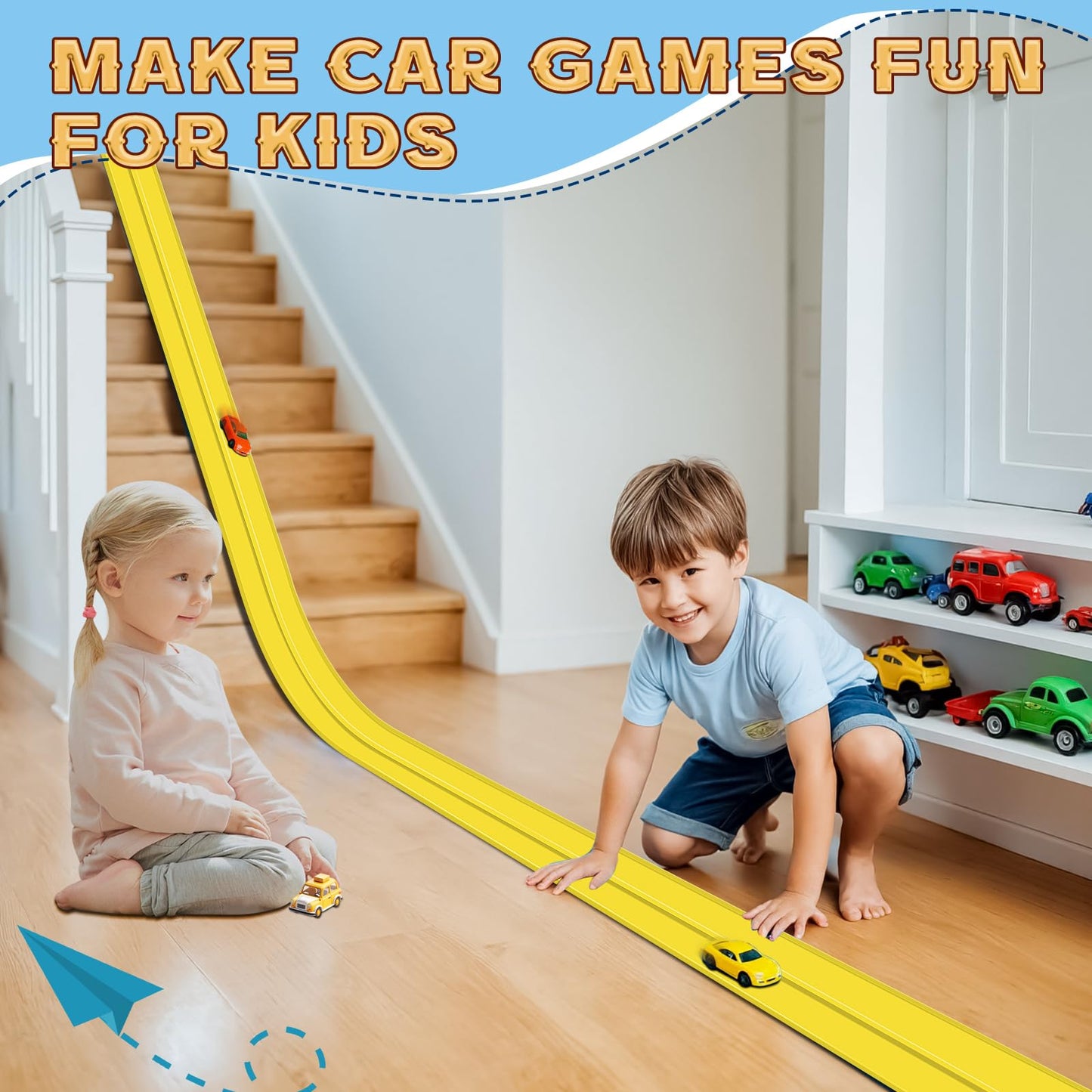 AQFR Flex Track 15ft Starter Set – Flexible Race Car Ramp Track for Diecast 1/64 Cars