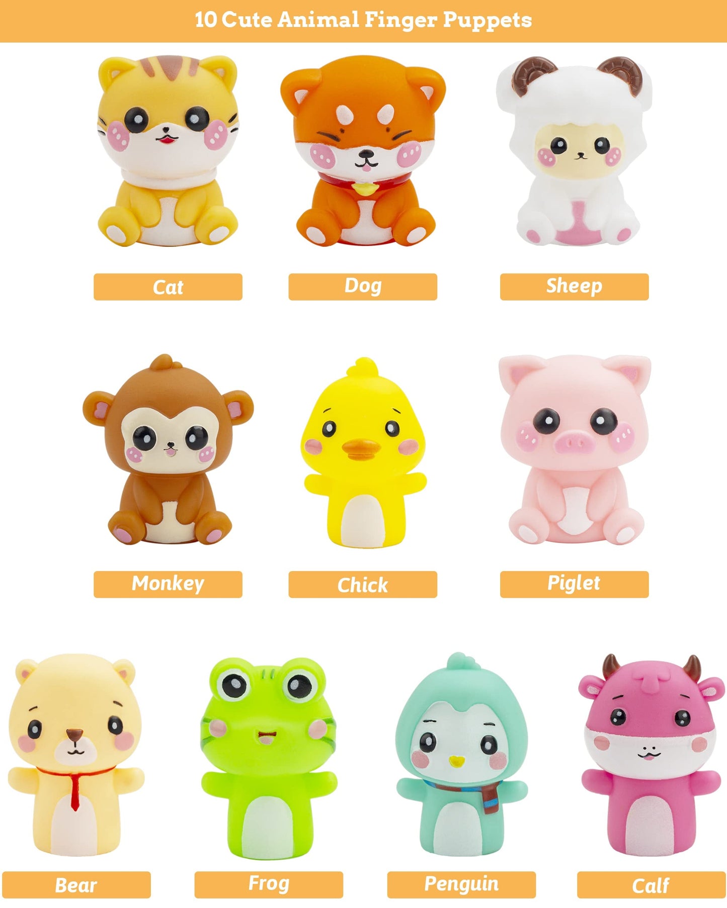 AQKILO Animal Finger Puppet Set – 10 Cute Puppets for Storytelling, Bath Time & Party Props