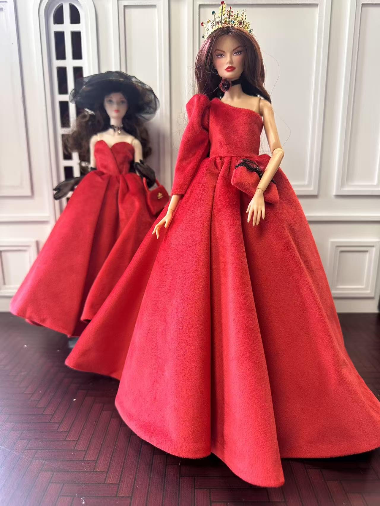 AQQeenmiu Queen's Dress Playline: Luxury Red Velvet Doll Evening Dress Set for 11.5-12 Inch Dolls
