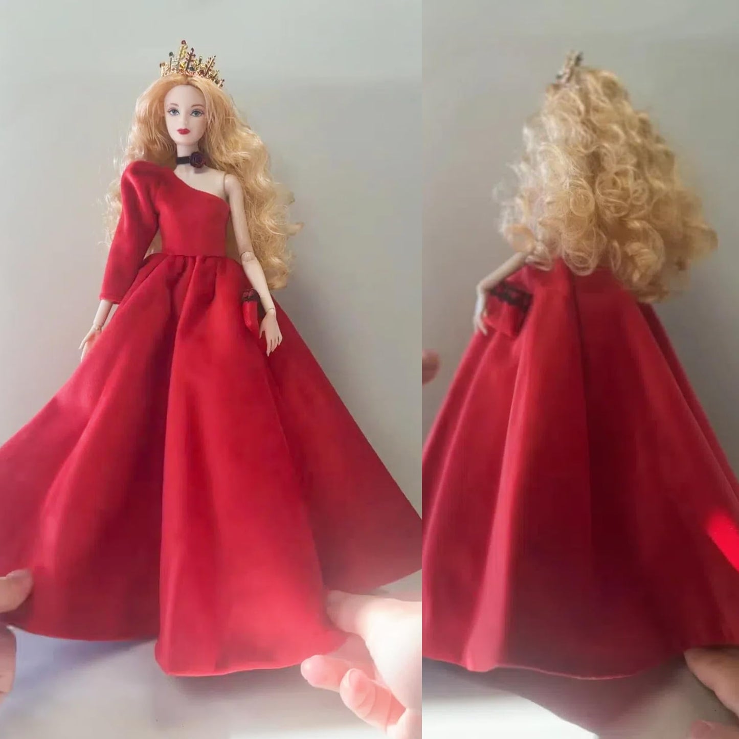 AQQeenmiu Queen's Dress Playline: Luxury Red Velvet Doll Evening Dress Set for 11.5-12 Inch Dolls