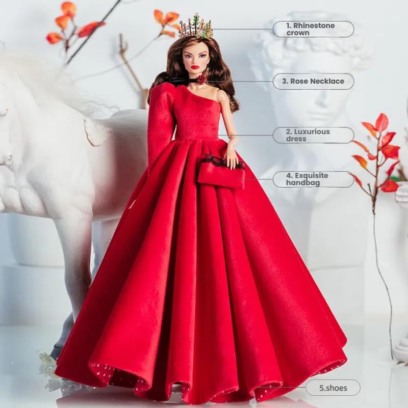 AQQeenmiu Queen's Dress Playline: Luxury Red Velvet Doll Evening Dress Set for 11.5-12 Inch Dolls