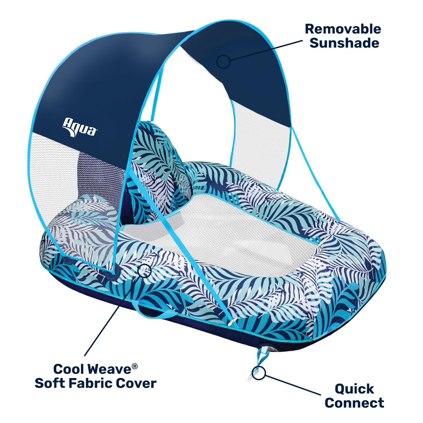 Aqua LEISURE New Aqua Zero Gravity Pool Chair Float with Sunshade Canopy – Blue Fern