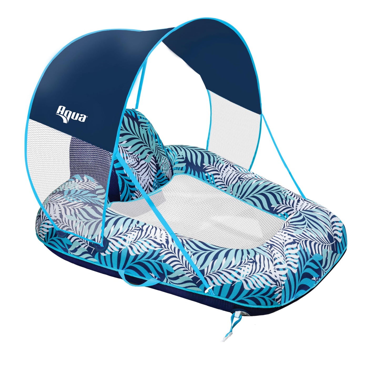 Aqua LEISURE New Aqua Zero Gravity Pool Chair Float with Sunshade Canopy – Blue Fern