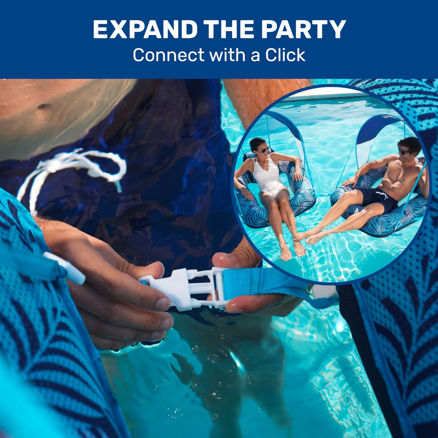 Aqua LEISURE New Aqua Zero Gravity Pool Chair Float with Sunshade Canopy – Blue Fern