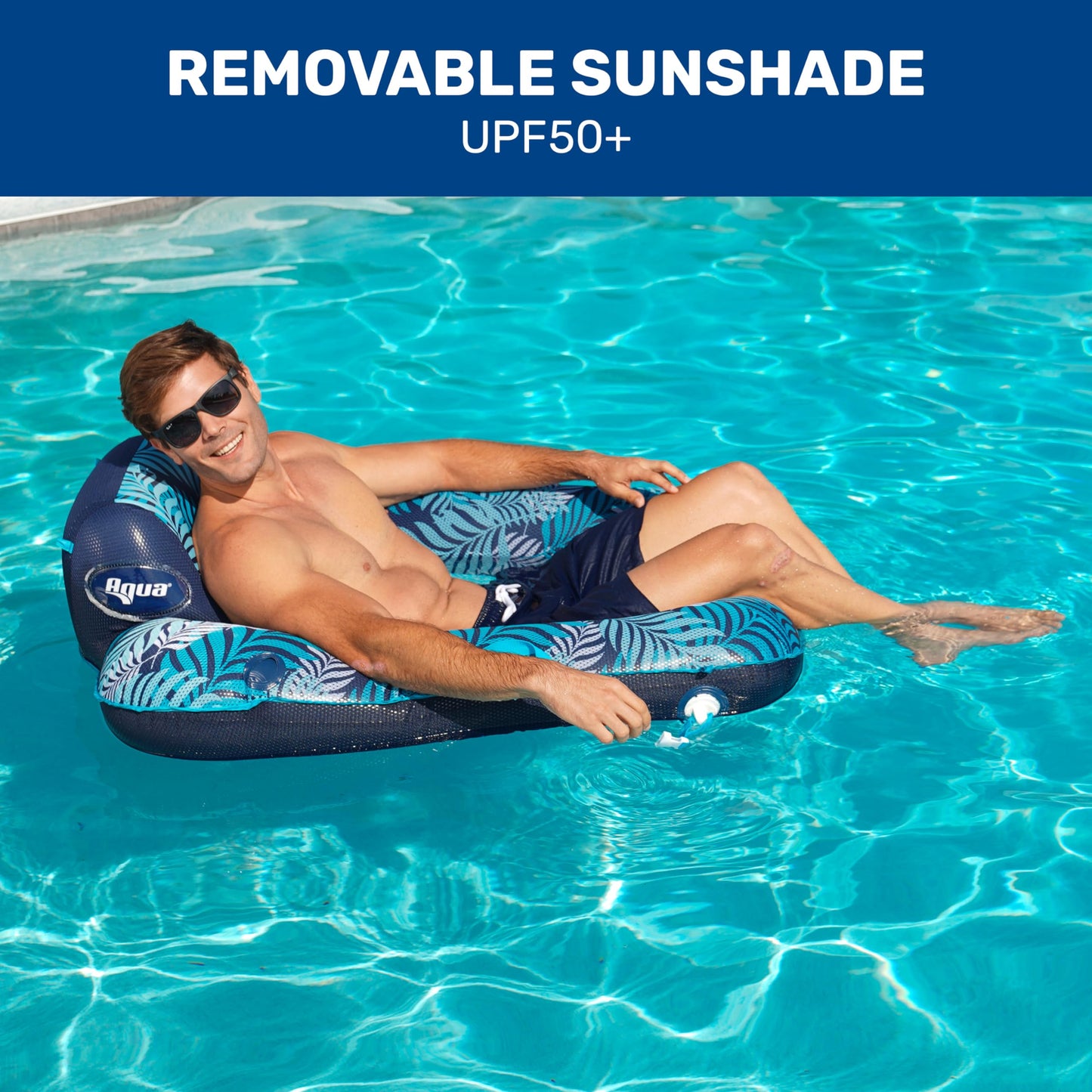 Aqua LEISURE New Aqua Zero Gravity Pool Chair Float with Sunshade Canopy – Blue Fern