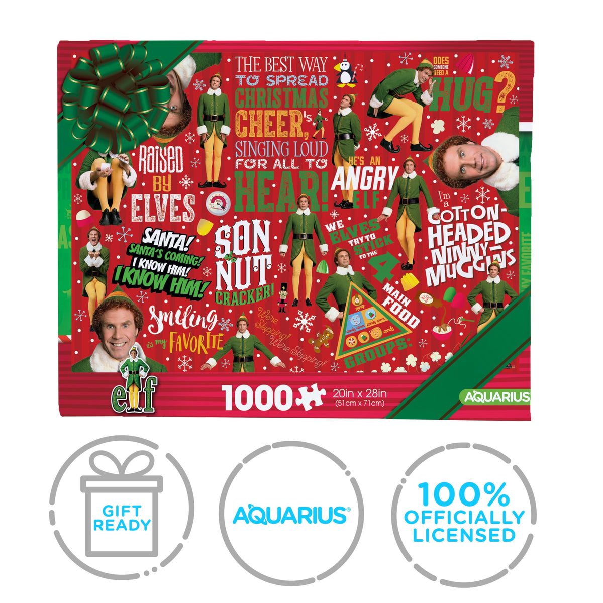AQUARIUS Elf Wrapping Paper 1000-Piece Puzzle – Glare-Free, Precision Fit, Official Elf Merchandise