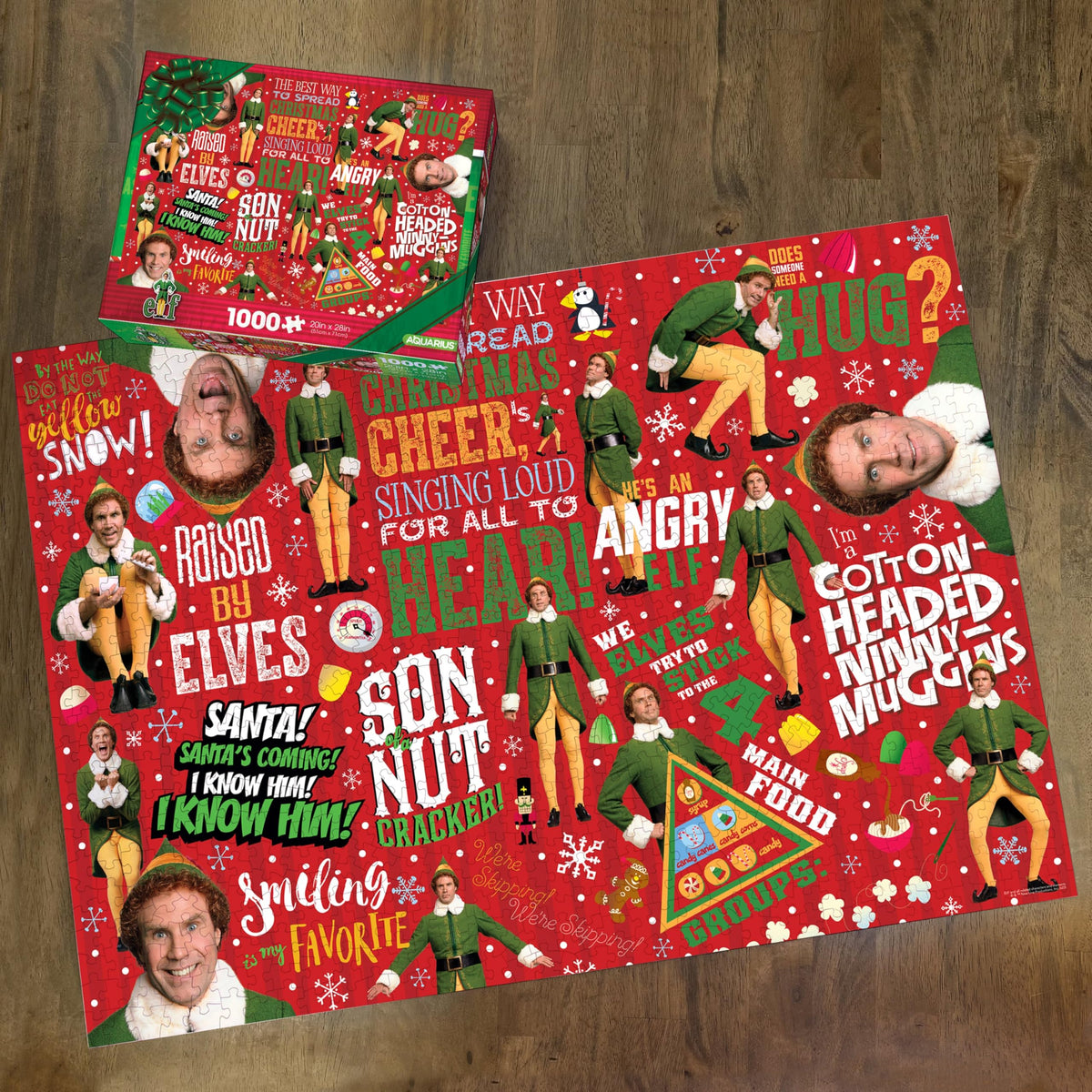 AQUARIUS Elf Wrapping Paper 1000-Piece Puzzle – Glare-Free, Precision Fit, Official Elf Merchandise