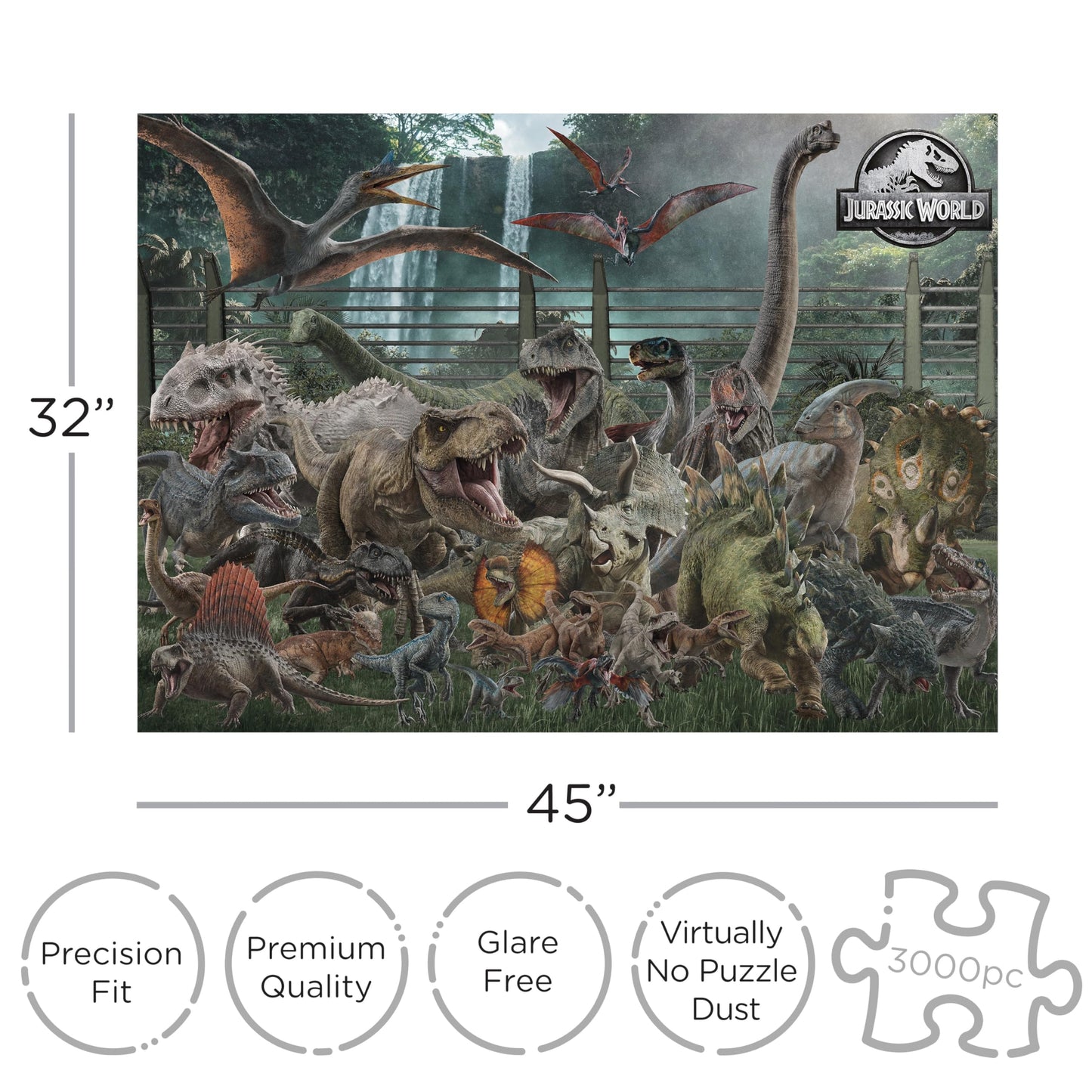 Aquarius Jurassic World 3000pc Puzzle – 42x35 Inches, Glare-Free, Precision Cut – Official Jurassic World Merchandise
