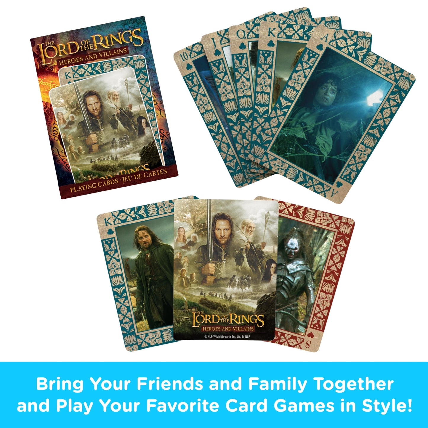 AQUARIUS LOTR Playing Cards – Heroes & Villains Deck, Officially Licensed, Poker Size
