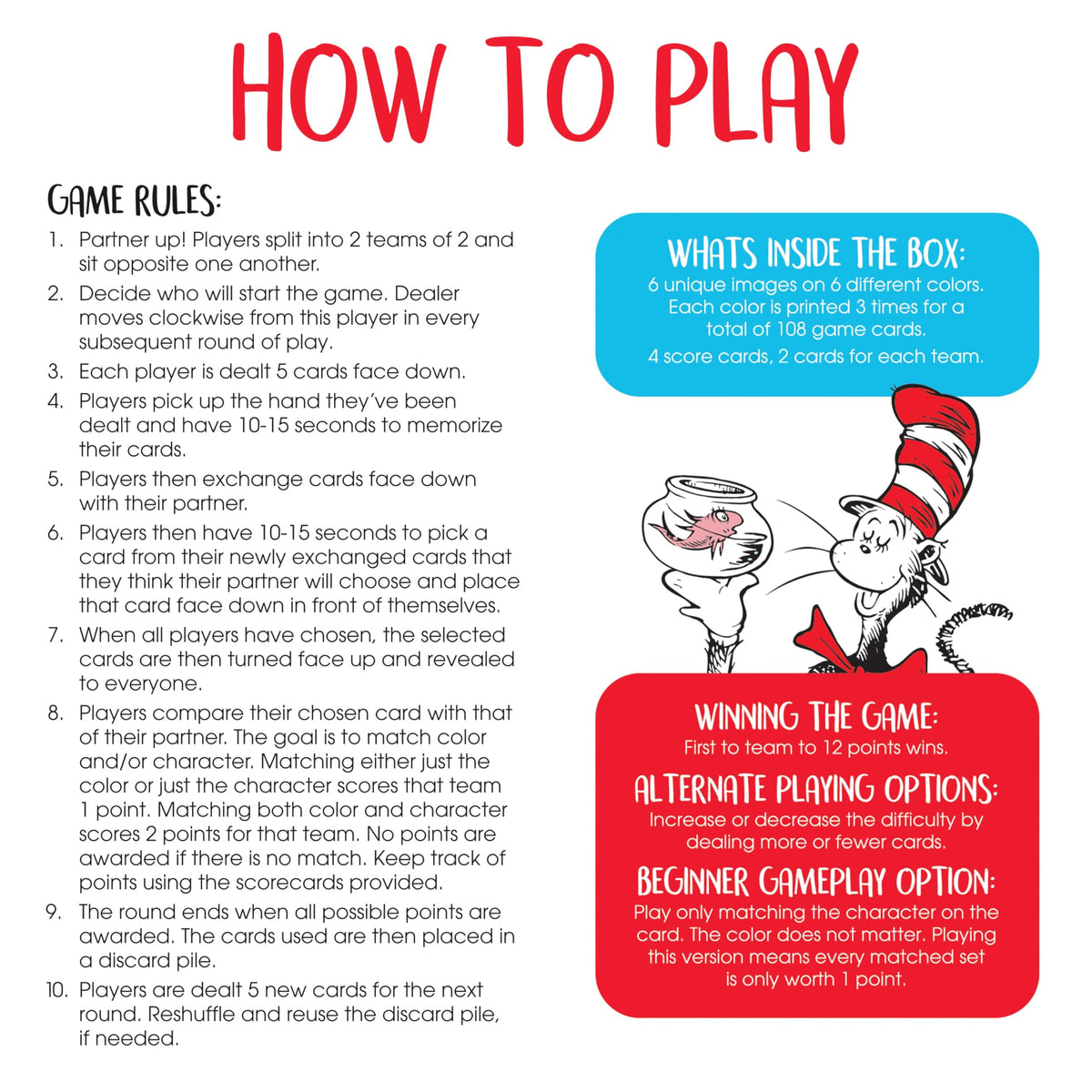 Aquarius Cat in The Hat Memory Master Card Game – Official Dr. Seuss Gift for Family Game Night