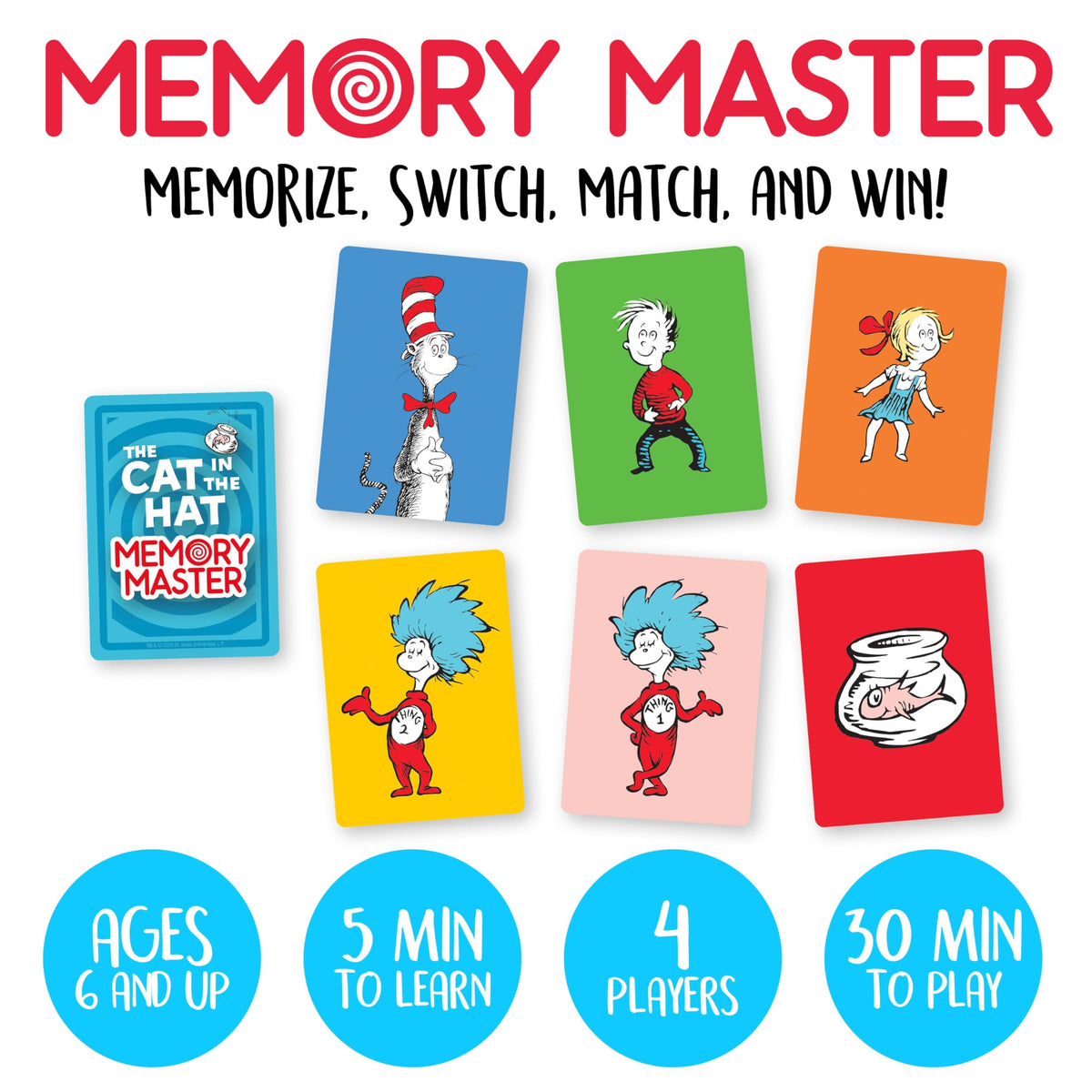 Aquarius Cat in The Hat Memory Master Card Game – Official Dr. Seuss Gift for Family Game Night