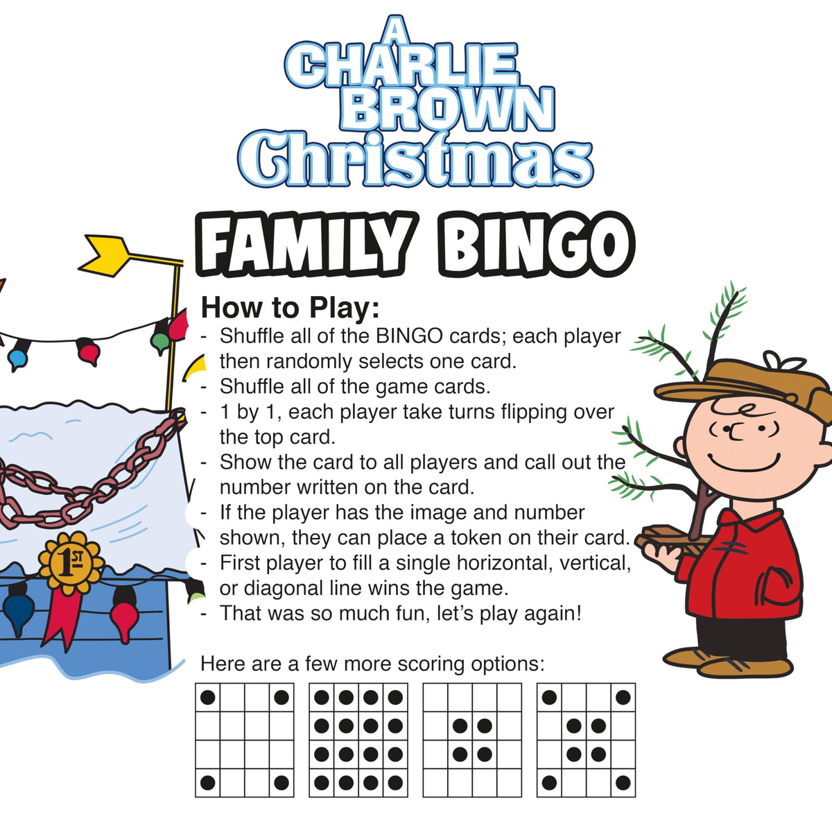 Aquarius Peanuts Charlie Brown Christmas Family Bingo Game | Festive Family Fun