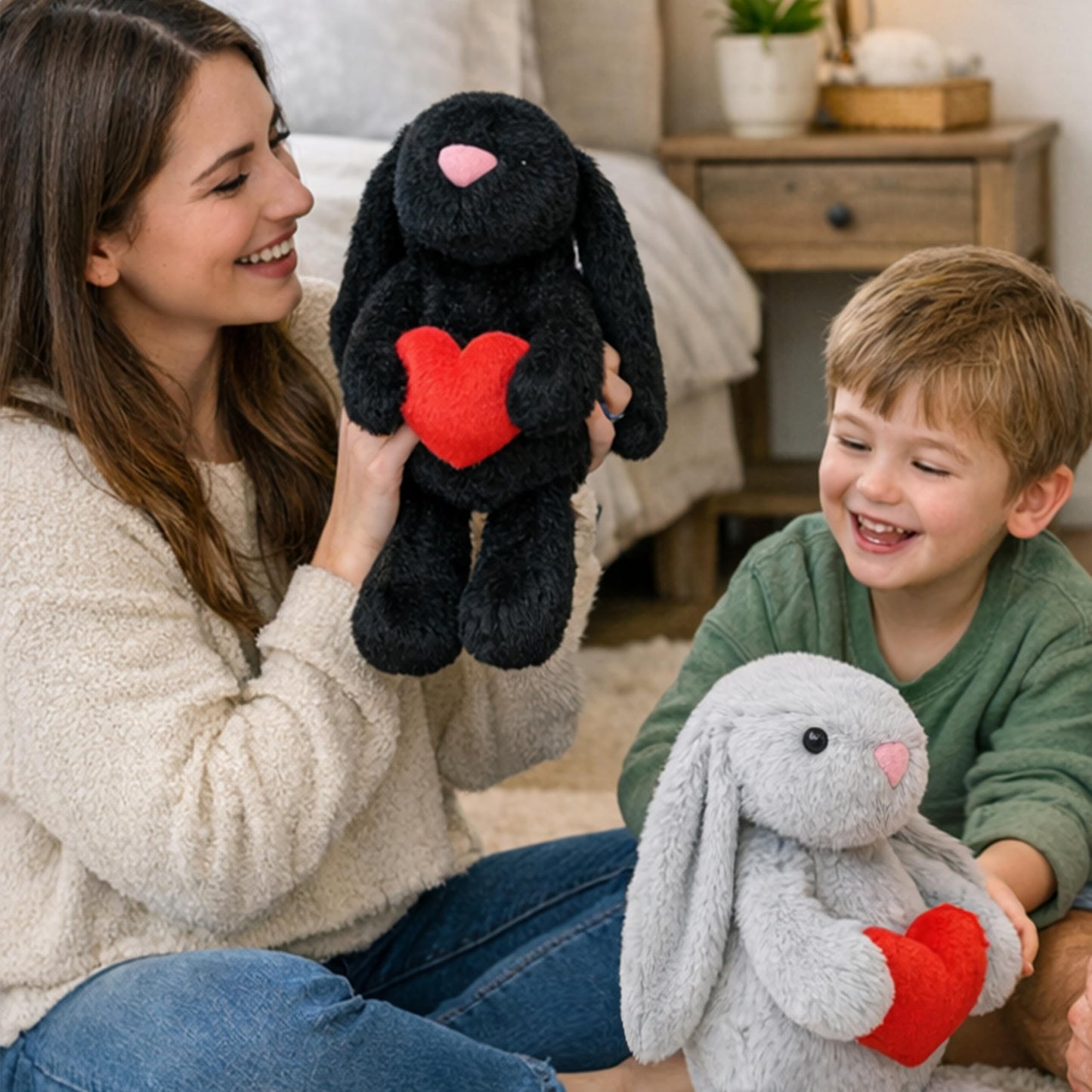 Aqushymallow Cow 8'' Bunny Plush with Red Heart – Soft Stuffed Toy for Kids & Adults