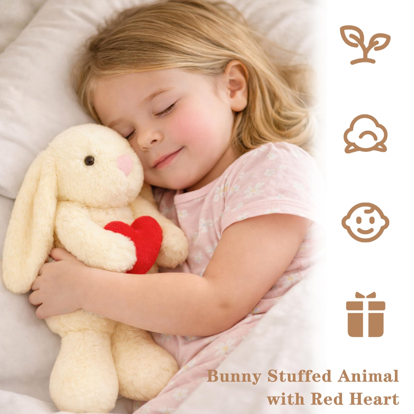 Aqushymallow Cow 8'' Bunny Plush with Red Heart – Soft Stuffed Toy for Kids & Adults