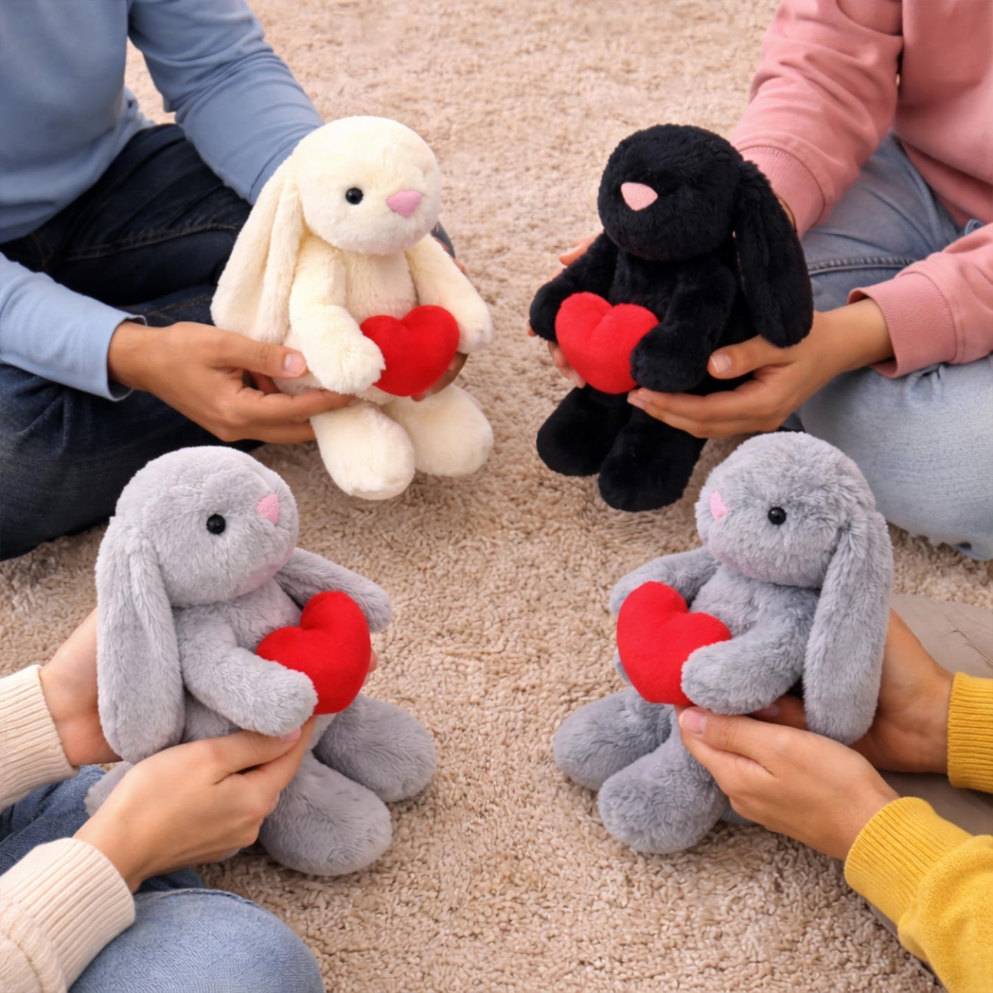 Aqushymallow Cow 8'' Bunny Plush with Red Heart – Soft Stuffed Toy for Kids & Adults