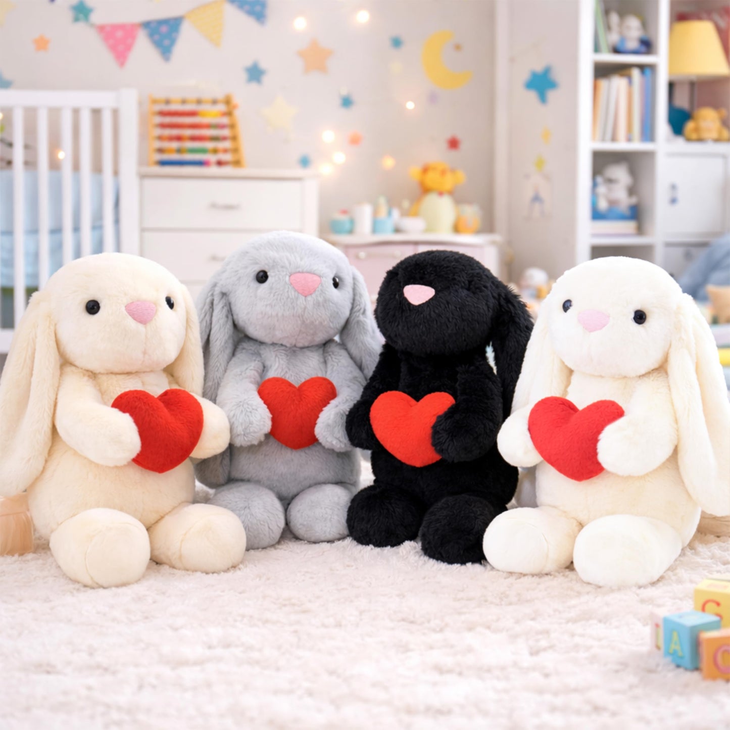 Aqushymallow Cow 8'' Bunny Plush with Red Heart – Soft Stuffed Toy for Kids & Adults
