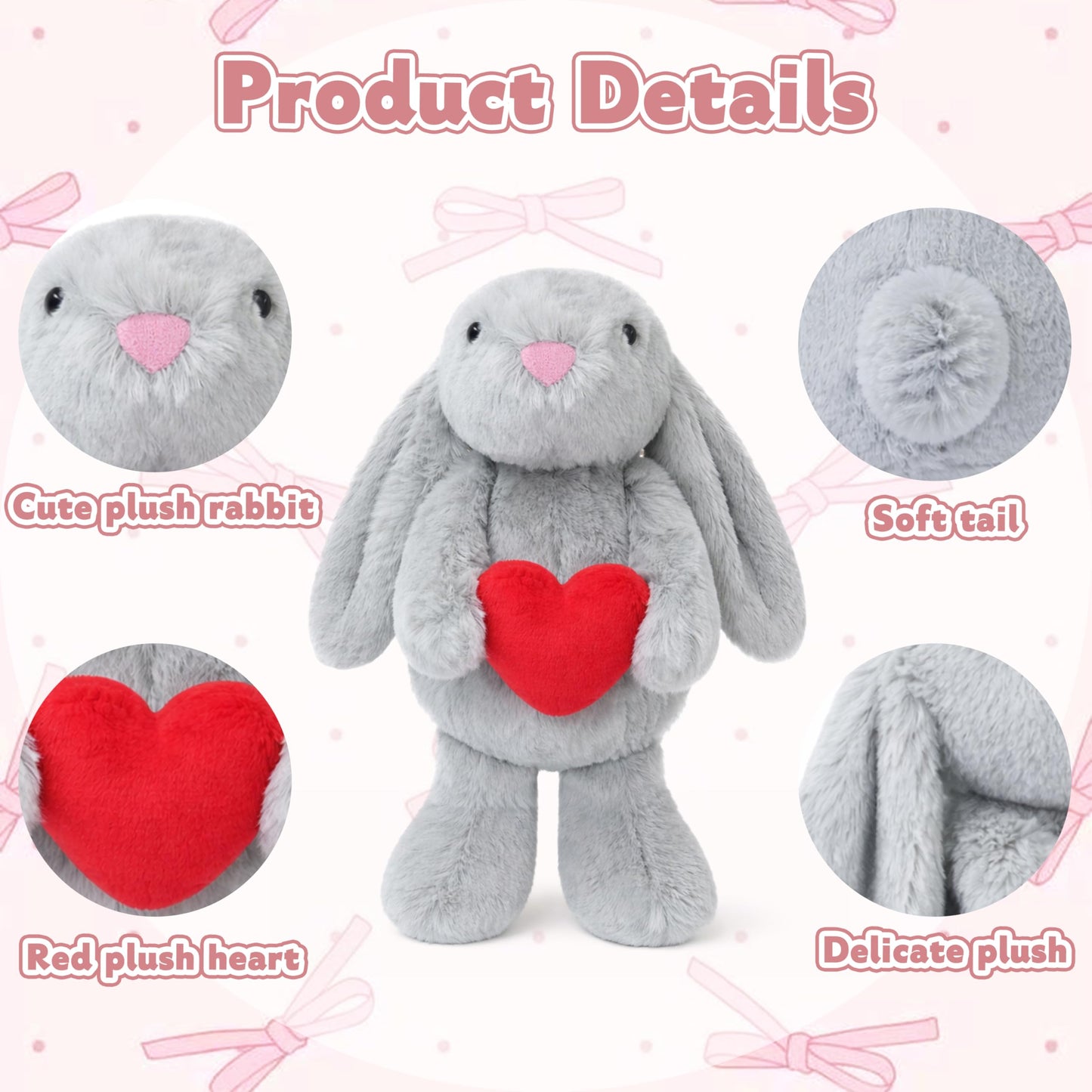 Aqushymallow Cow 8-inch Bunny Plush with Red Heart - Soft Stuffed Toy Gift