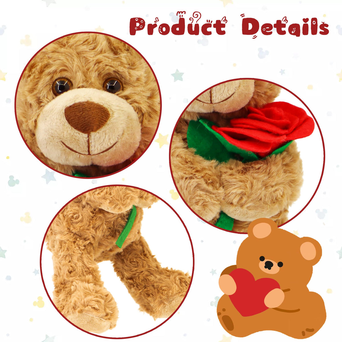 Aqushymallow Cow Teddy Bear Plush – Rose-Holding Romantic Plush Toy