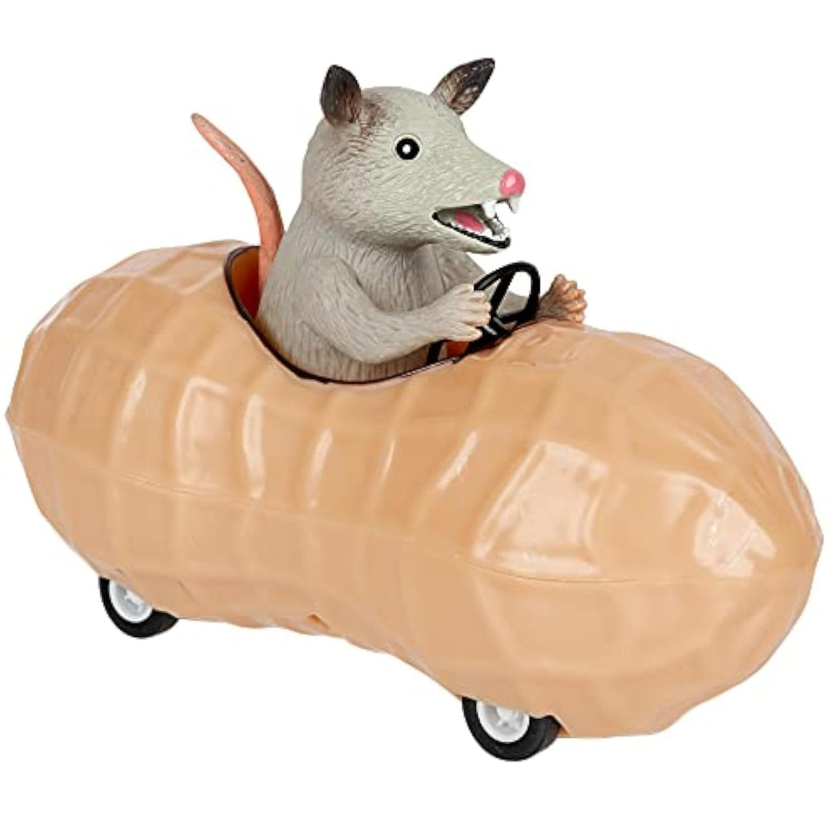 Archie McPhee Possum in a Peanut Pull-Back Toy Car - 5 Inch Collectible