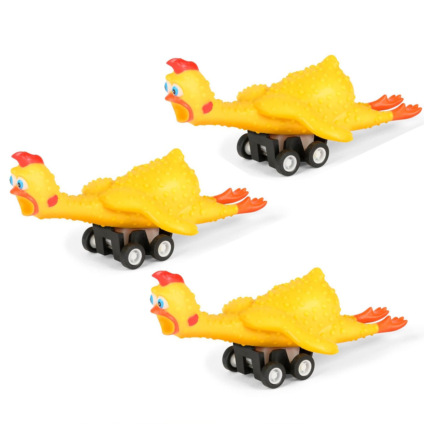 Archie McPhee Racing Rubber Chickens – 3 Piece Set | Pull-Back Tabletop Fun