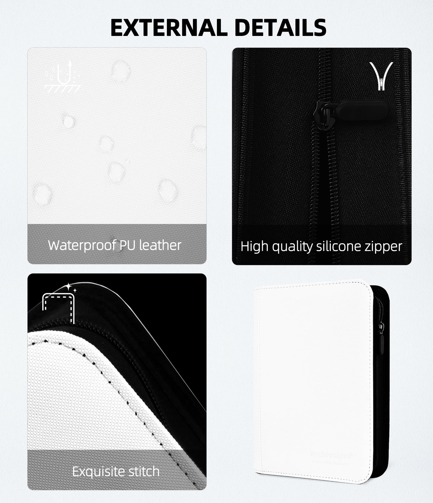 ARCHIVALPRO Premium Trading Card Binder – 4–20 Pockets, Zip Side Loading, 160–1280 Cards (White)