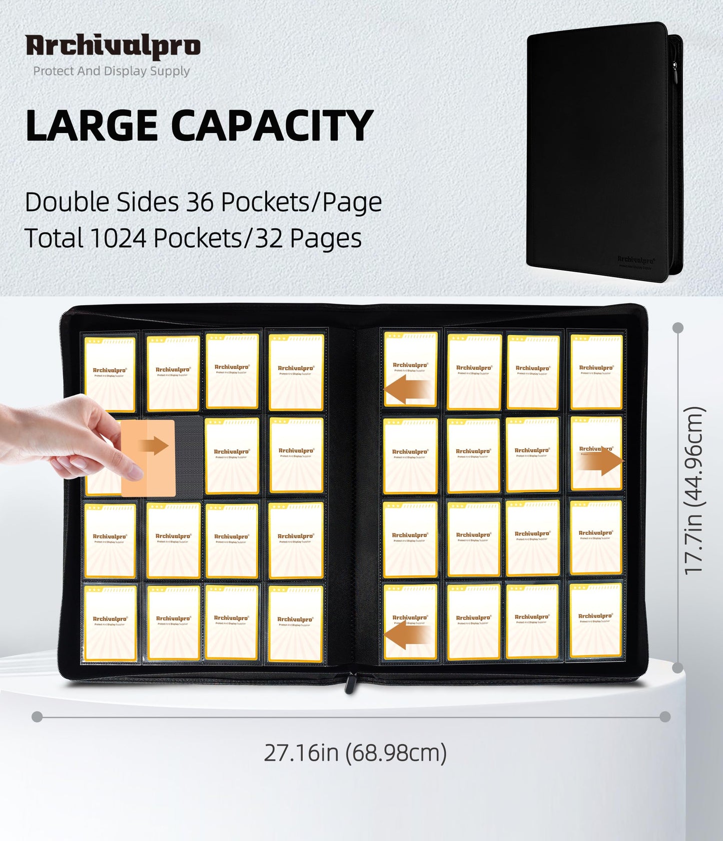 ARCHIVALPRO Trading Card Binder | 16-Pocket Side-Loading No Ring Album – Holds 1024 Cards in 32 Pages – Black