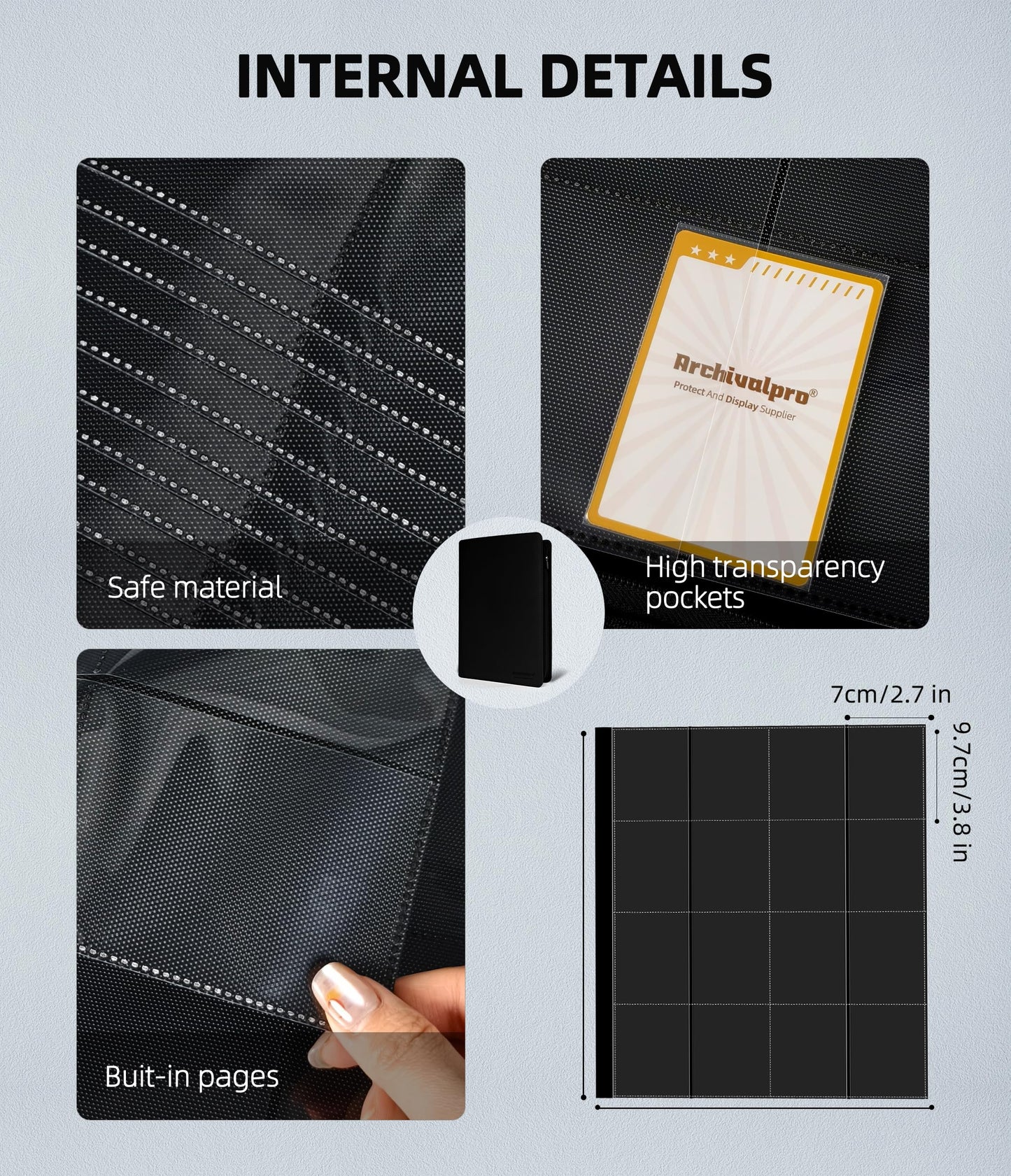 ARCHIVALPRO Trading Card Binder | 16-Pocket Side-Loading No Ring Album – Holds 1024 Cards in 32 Pages – Black