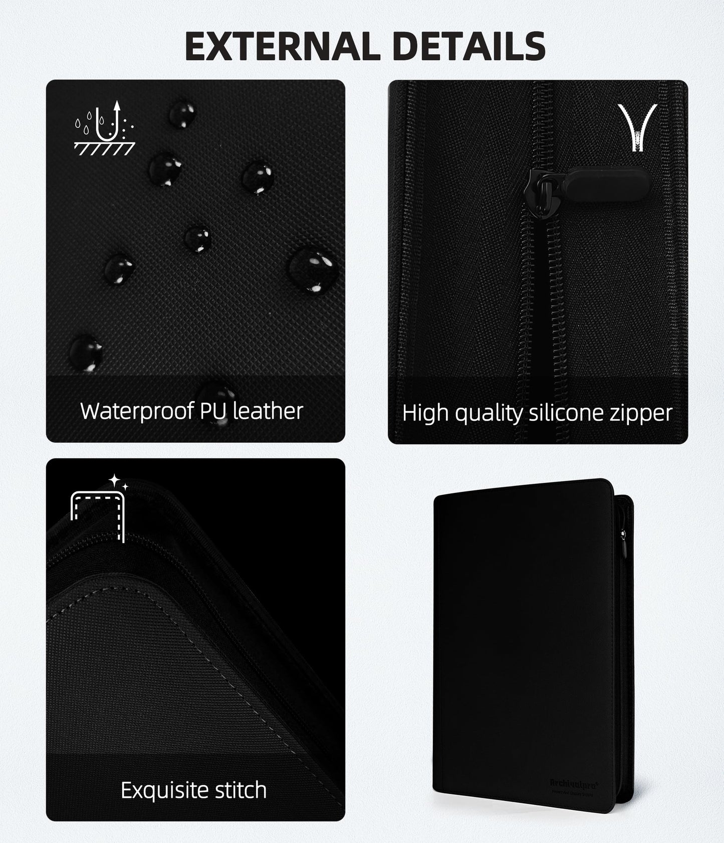 ARCHIVALPRO Trading Card Binder | 16-Pocket Side-Loading No Ring Album – Holds 1024 Cards in 32 Pages – Black