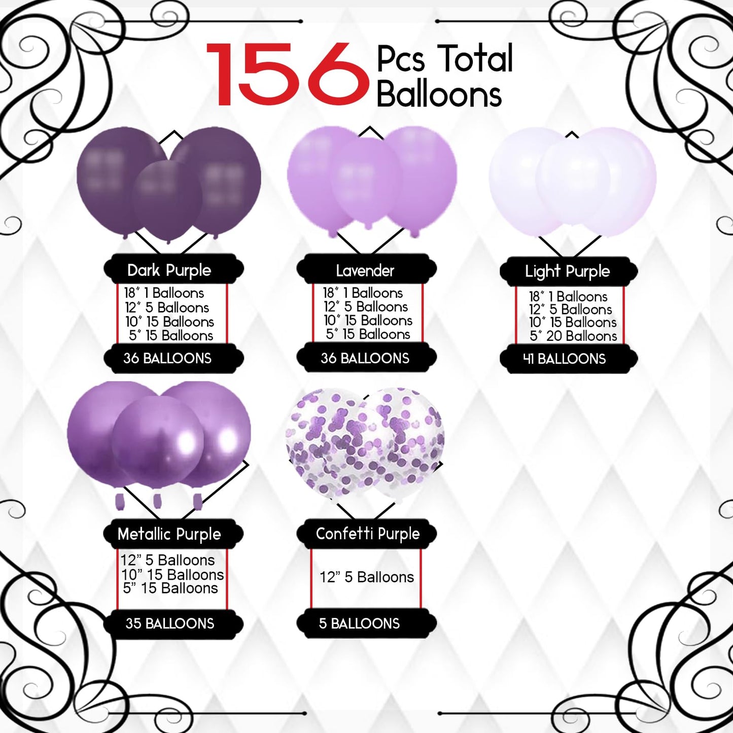 A Archloon 156pcs Purple Balloon Garland Arch Kit – Lavender & Metallic Purple