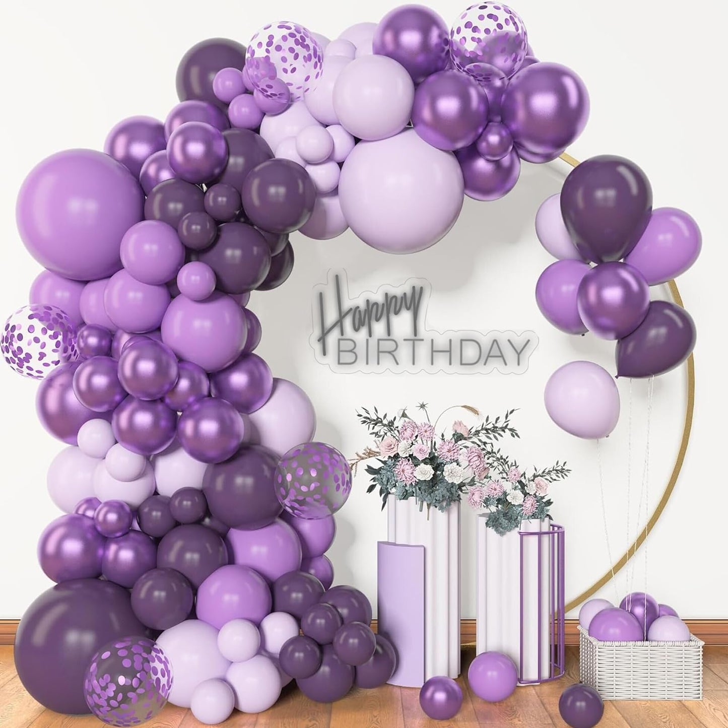A Archloon 156pcs Purple Balloon Garland Arch Kit – Lavender & Metallic Purple