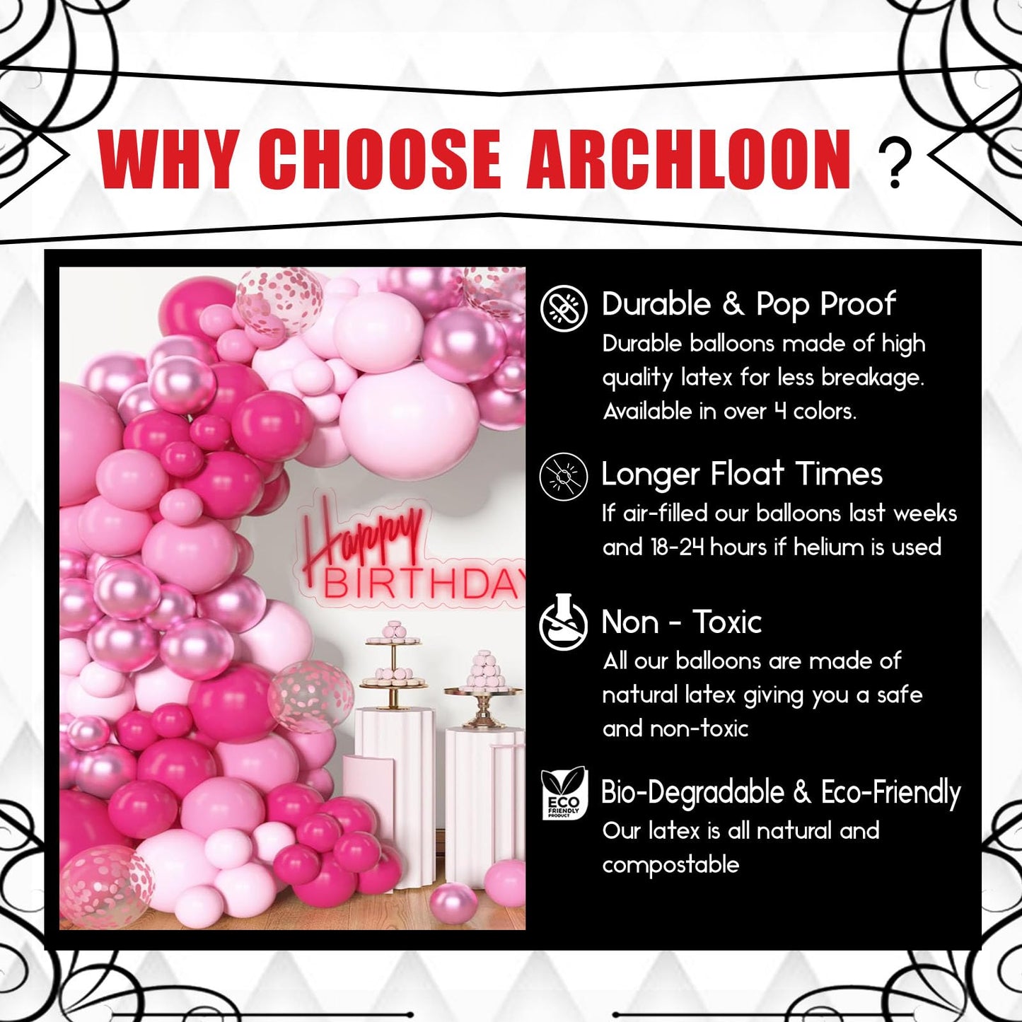 Archloon Pink Balloon Garland Kit – 157 Pcs Hot Pink & Metallic Rose Gold for Parties